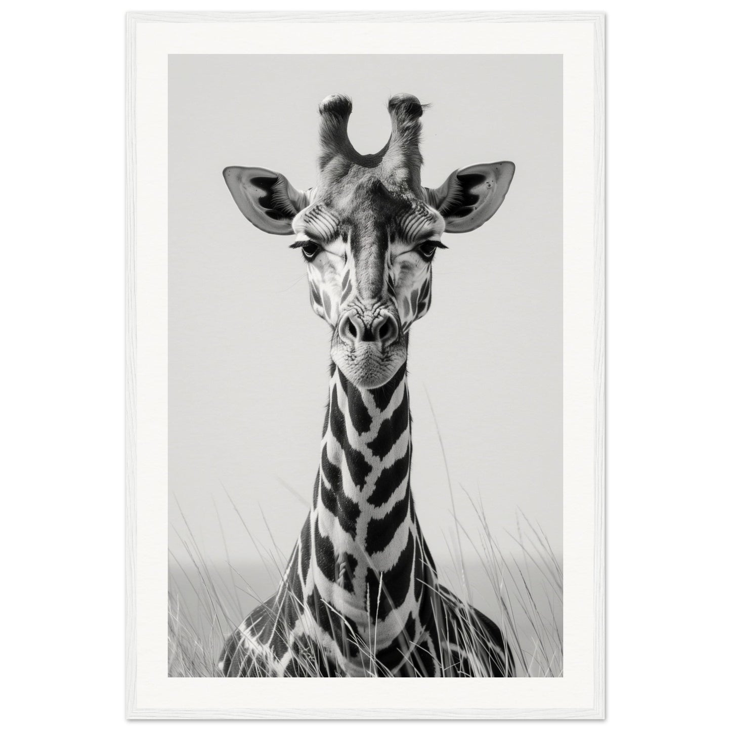 Affiche Girafe Noir et Blanc ( 60x90-cm-Bois-blanc)