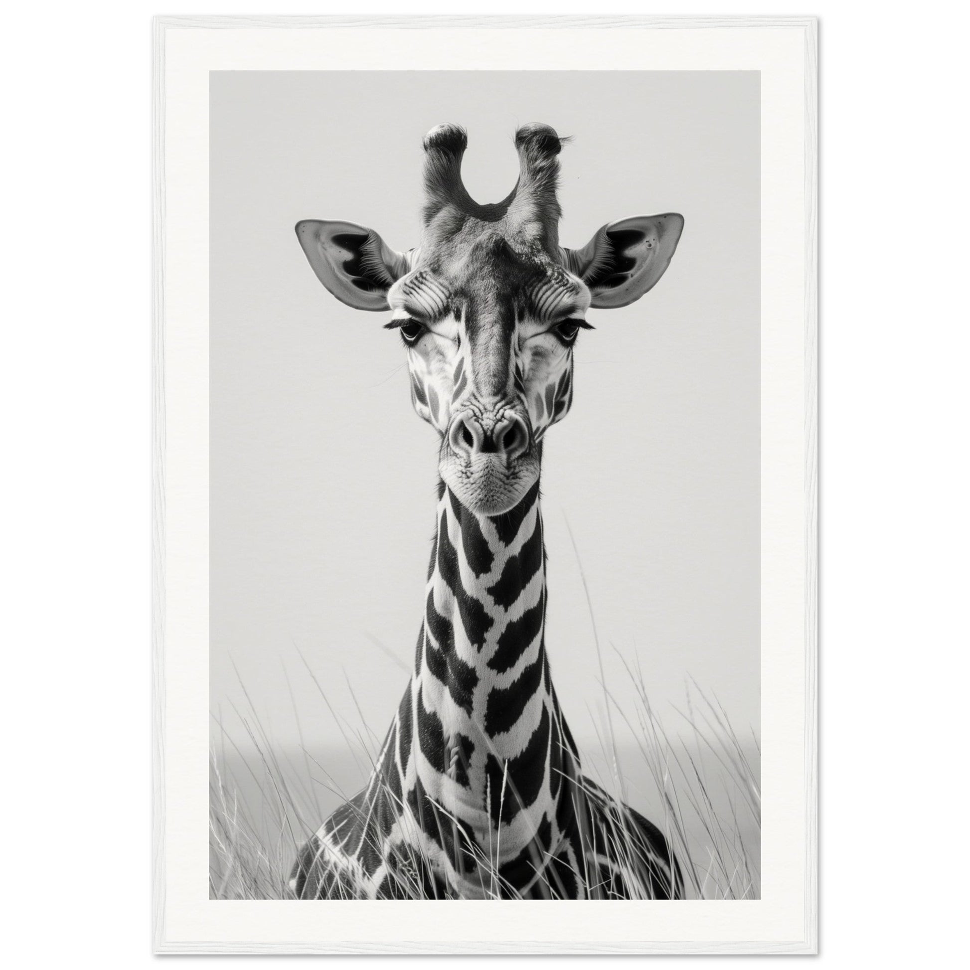 Affiche Girafe Noir et Blanc ( 70x100-cm-Bois-blanc)