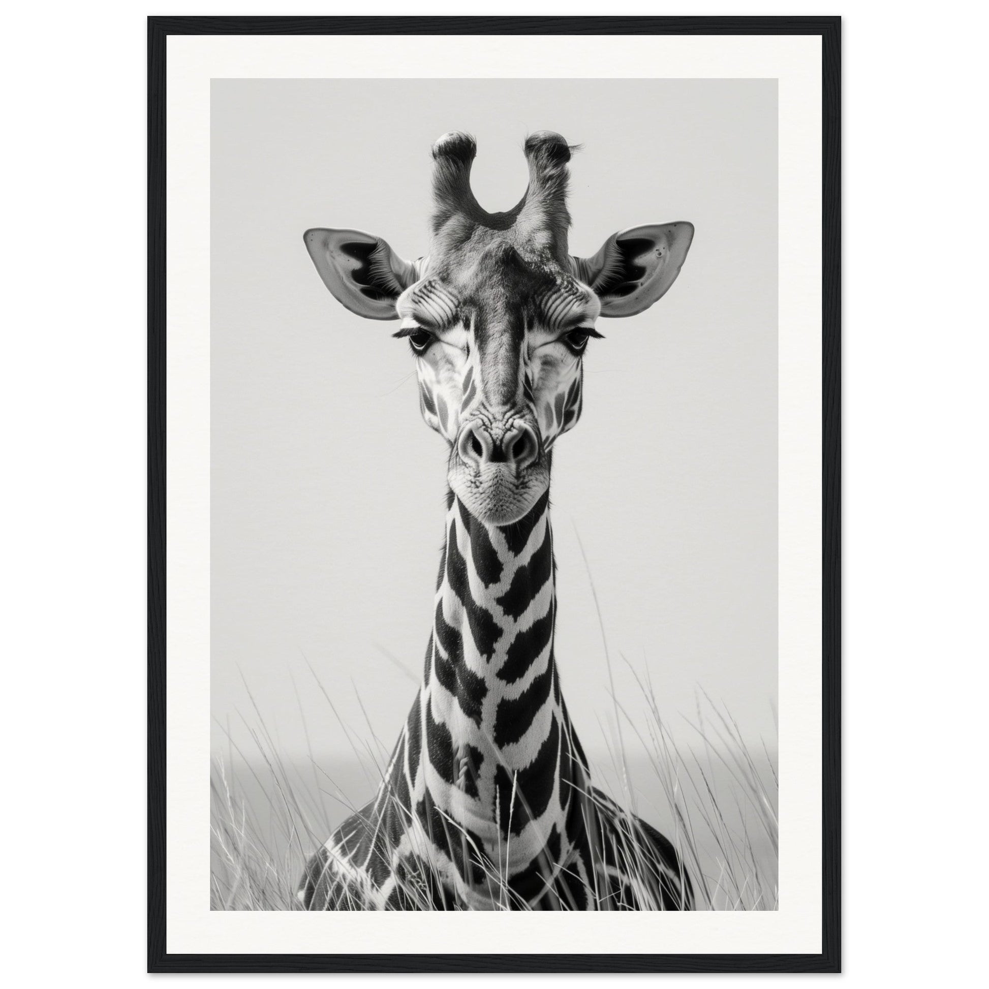 Affiche Girafe Noir et Blanc ( 50x70-cm-Bois-noir)