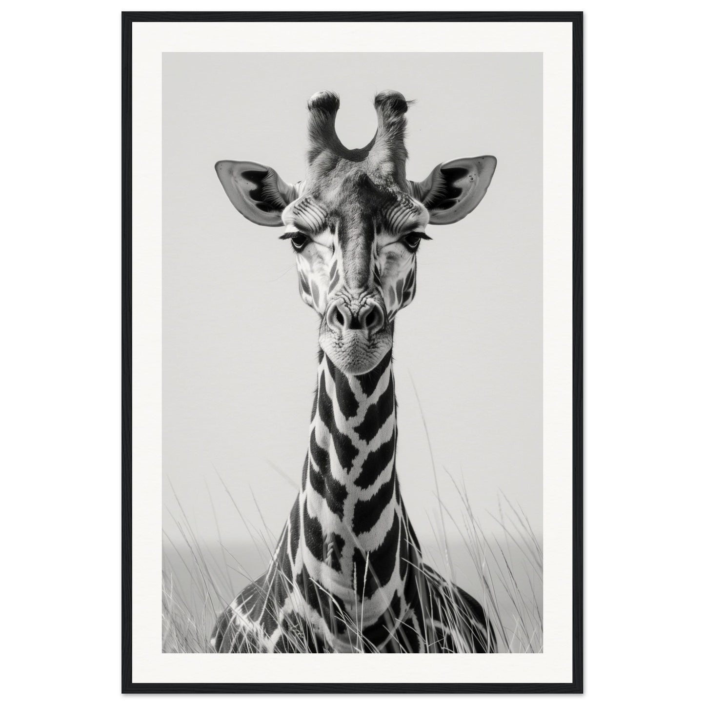 Affiche Girafe Noir et Blanc ( 60x90-cm-Bois-noir)