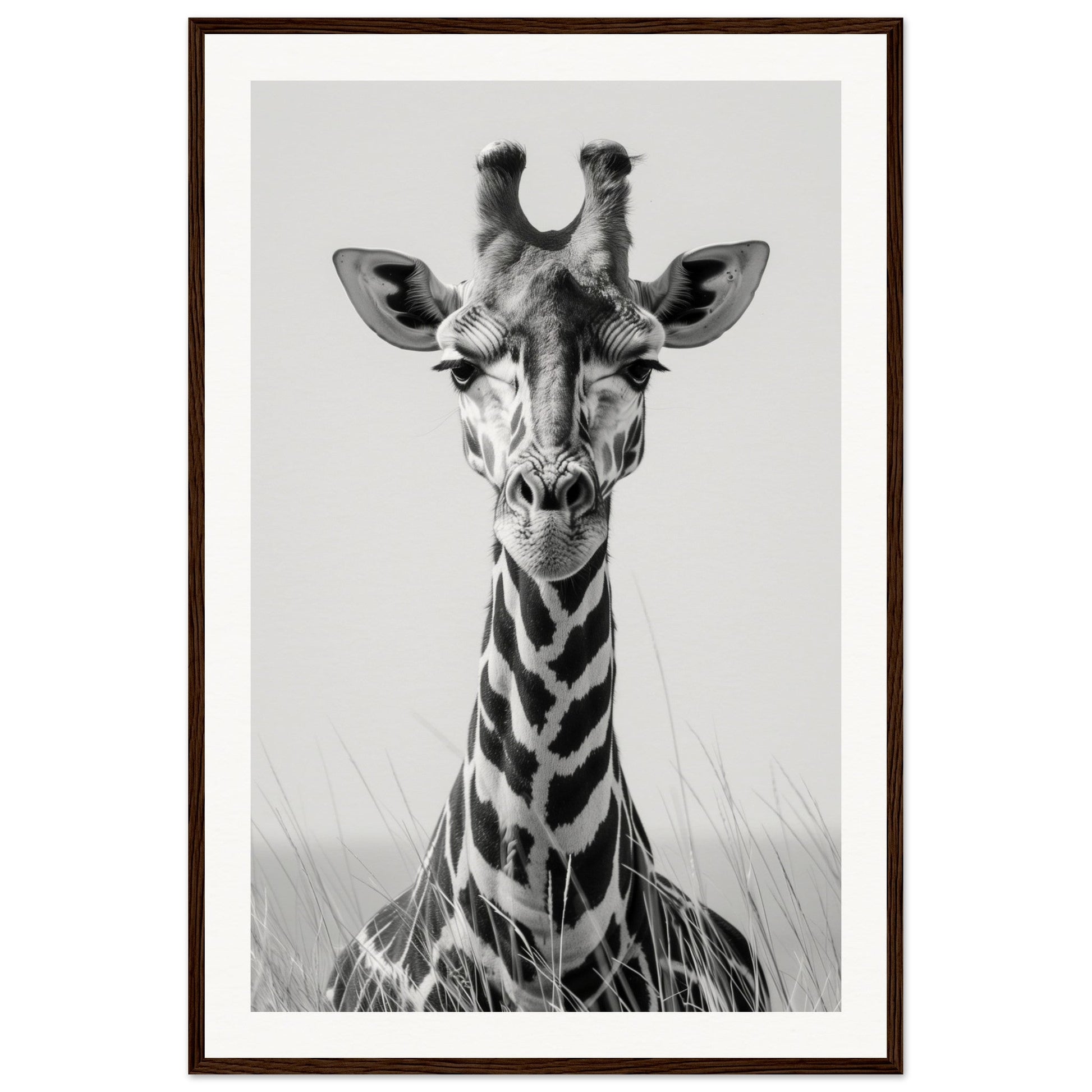 Affiche Girafe Noir et Blanc ( 60x90-cm-Bois-foncé)