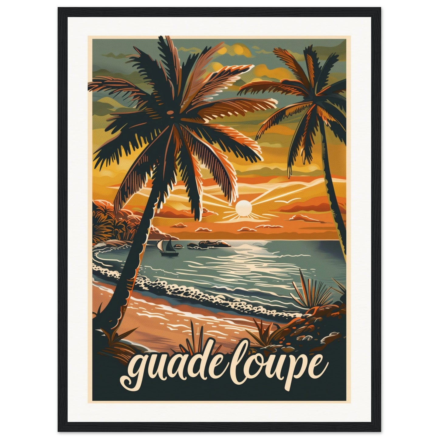 Affiche Guadeloupe ( 45x60-cm-Bois-noir)