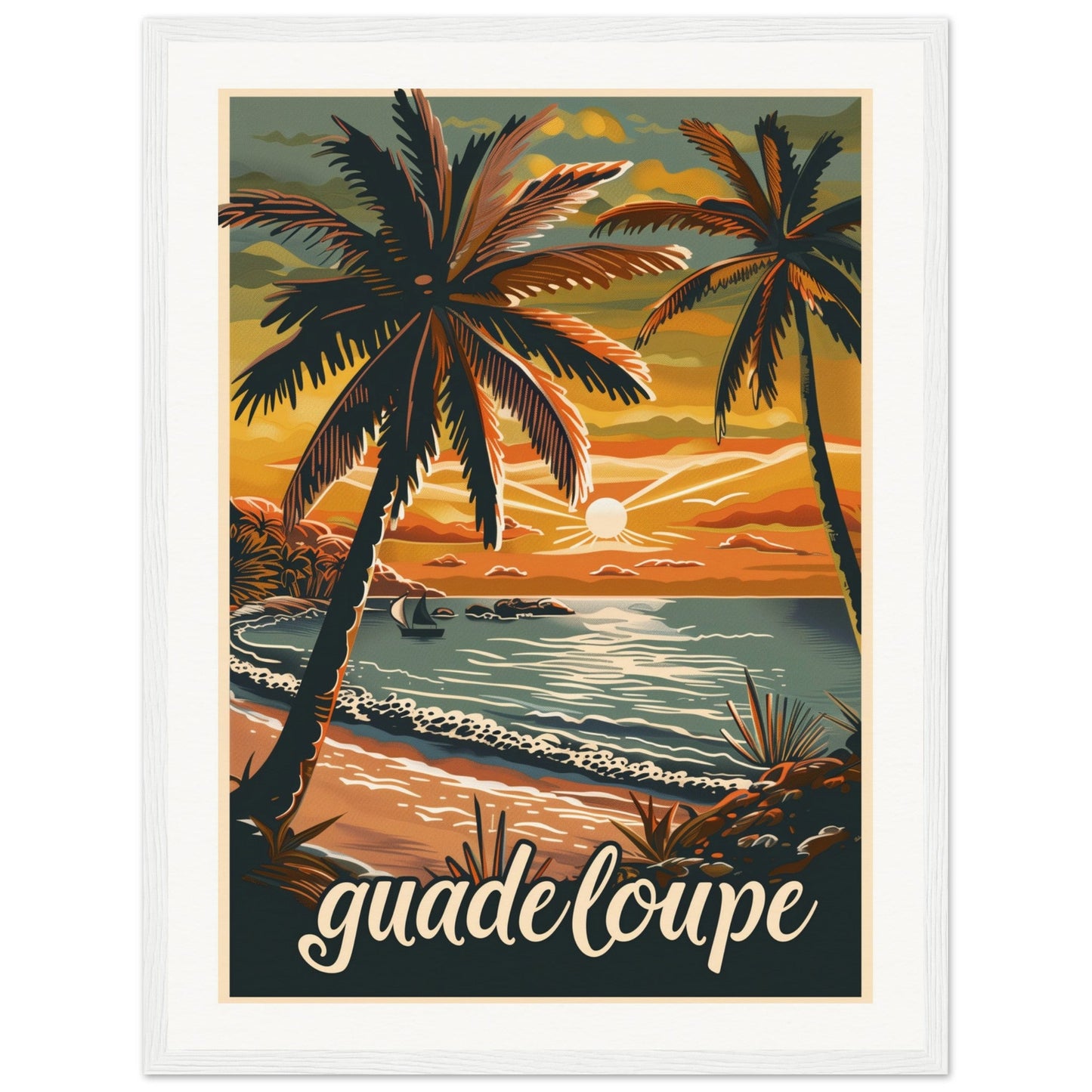 Affiche Guadeloupe ( 45x60-cm-Bois-blanc)