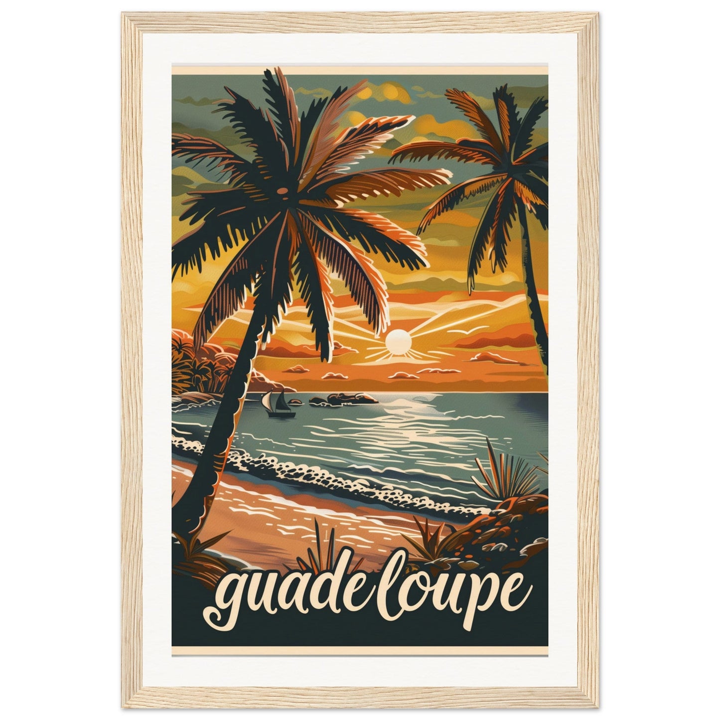 Affiche Guadeloupe ( 30x45-cm-Bois-clair)