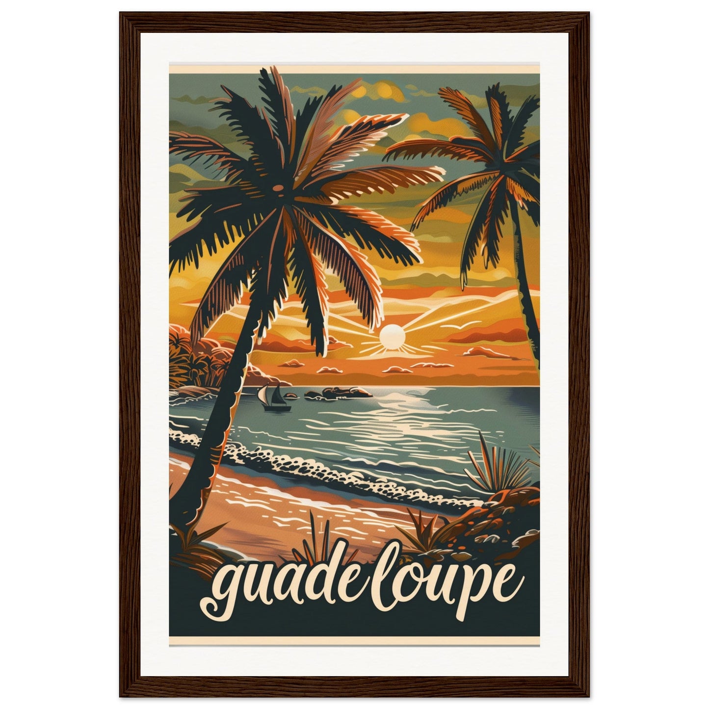 Affiche Guadeloupe ( 30x45-cm-Bois-foncé)