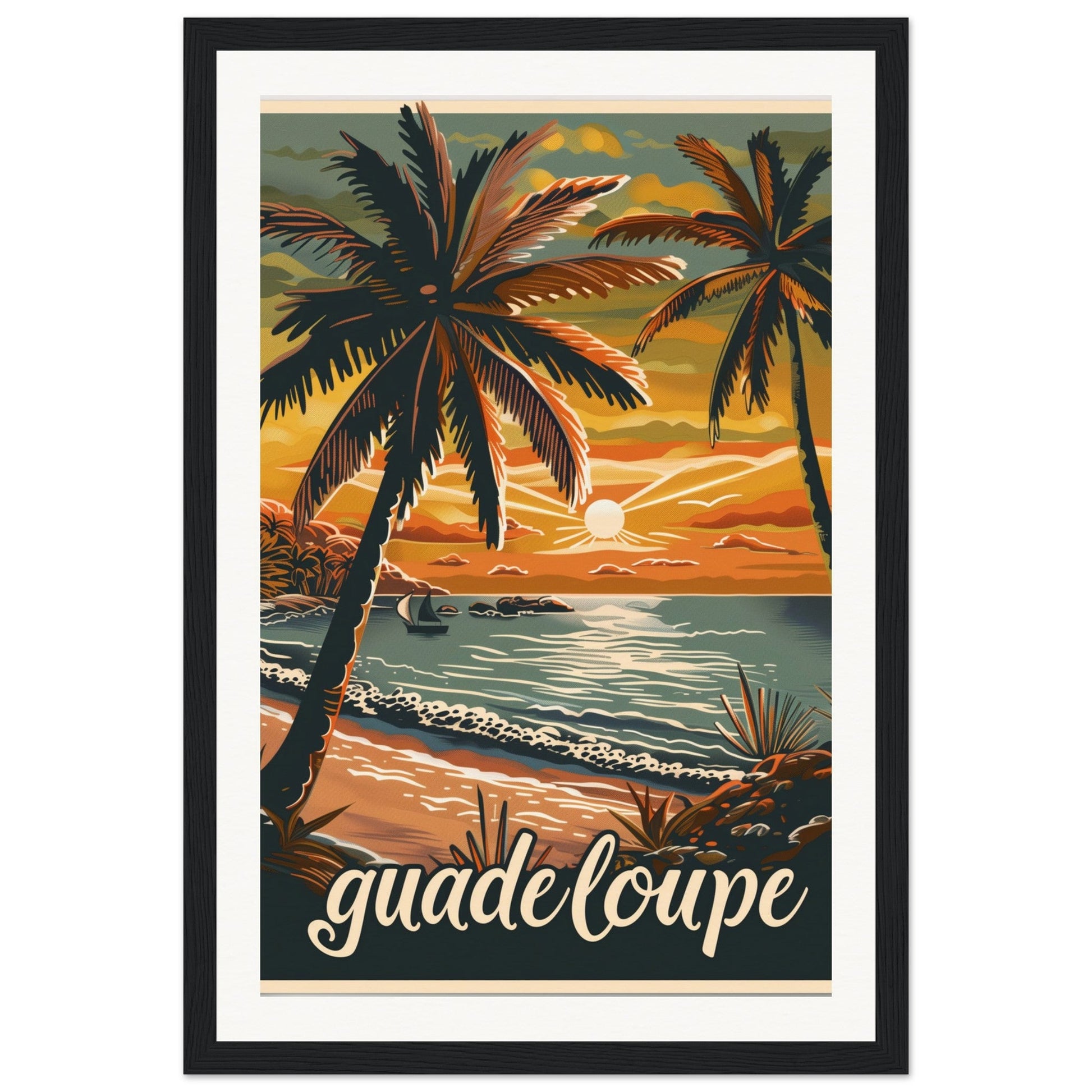 Affiche Guadeloupe ( 30x45-cm-Bois-noir)