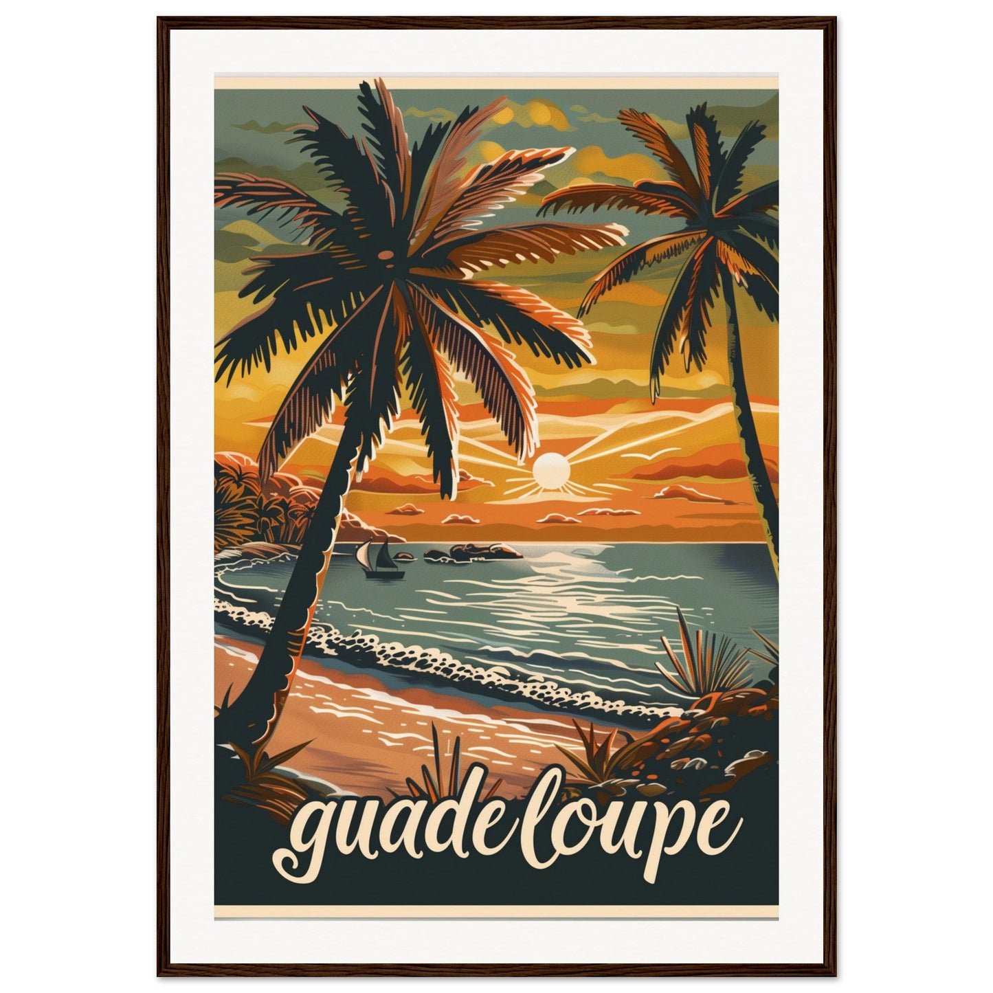 Affiche Guadeloupe ( 70x100-cm-Bois-foncé)