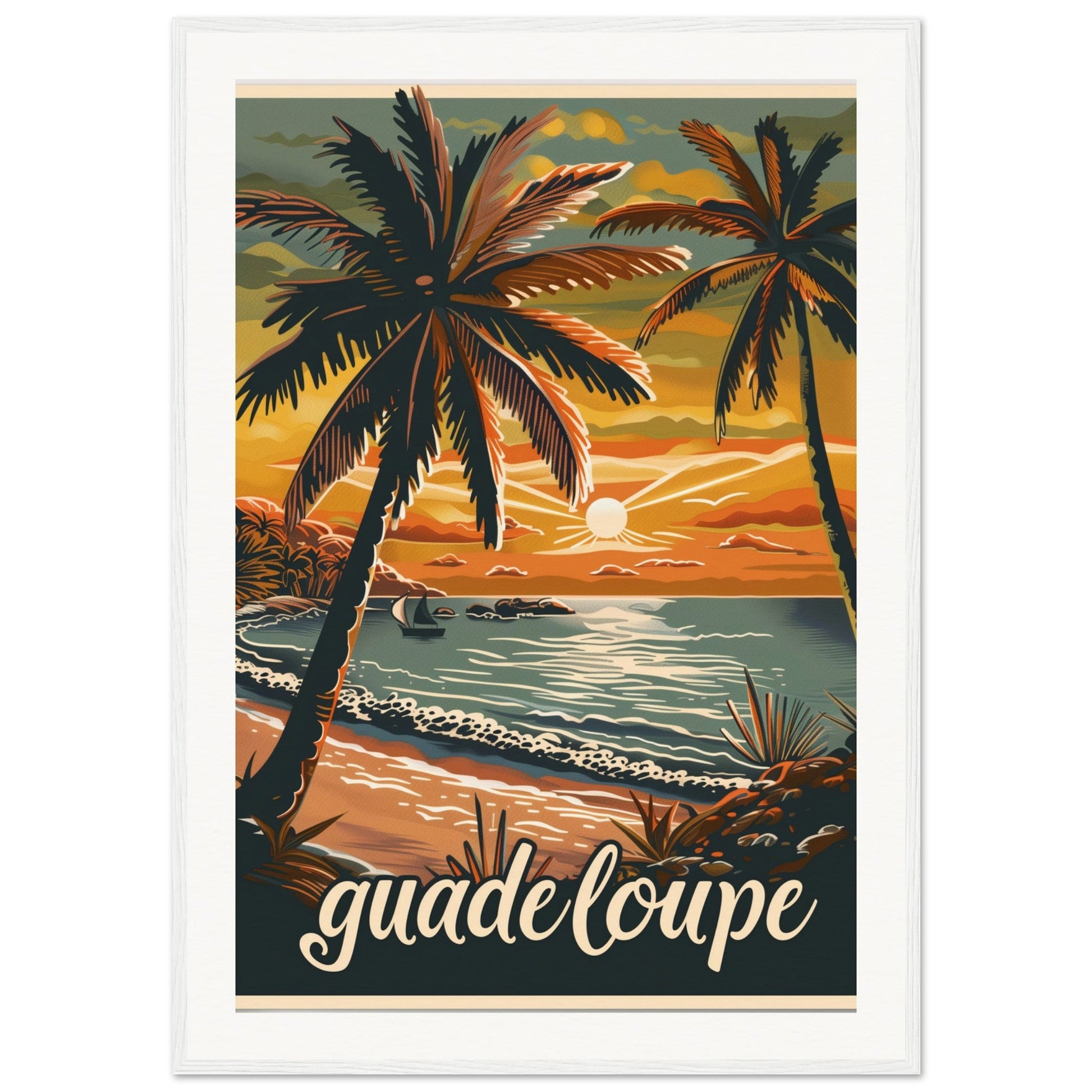 Affiche Guadeloupe ( 70x100-cm-Bois-blanc)