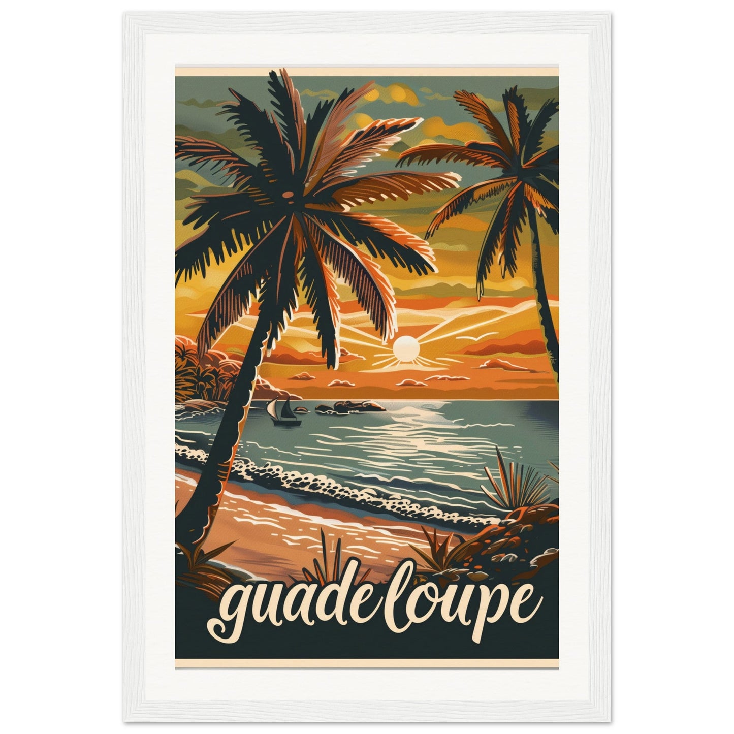 Affiche Guadeloupe ( 30x45-cm-Bois-blanc)