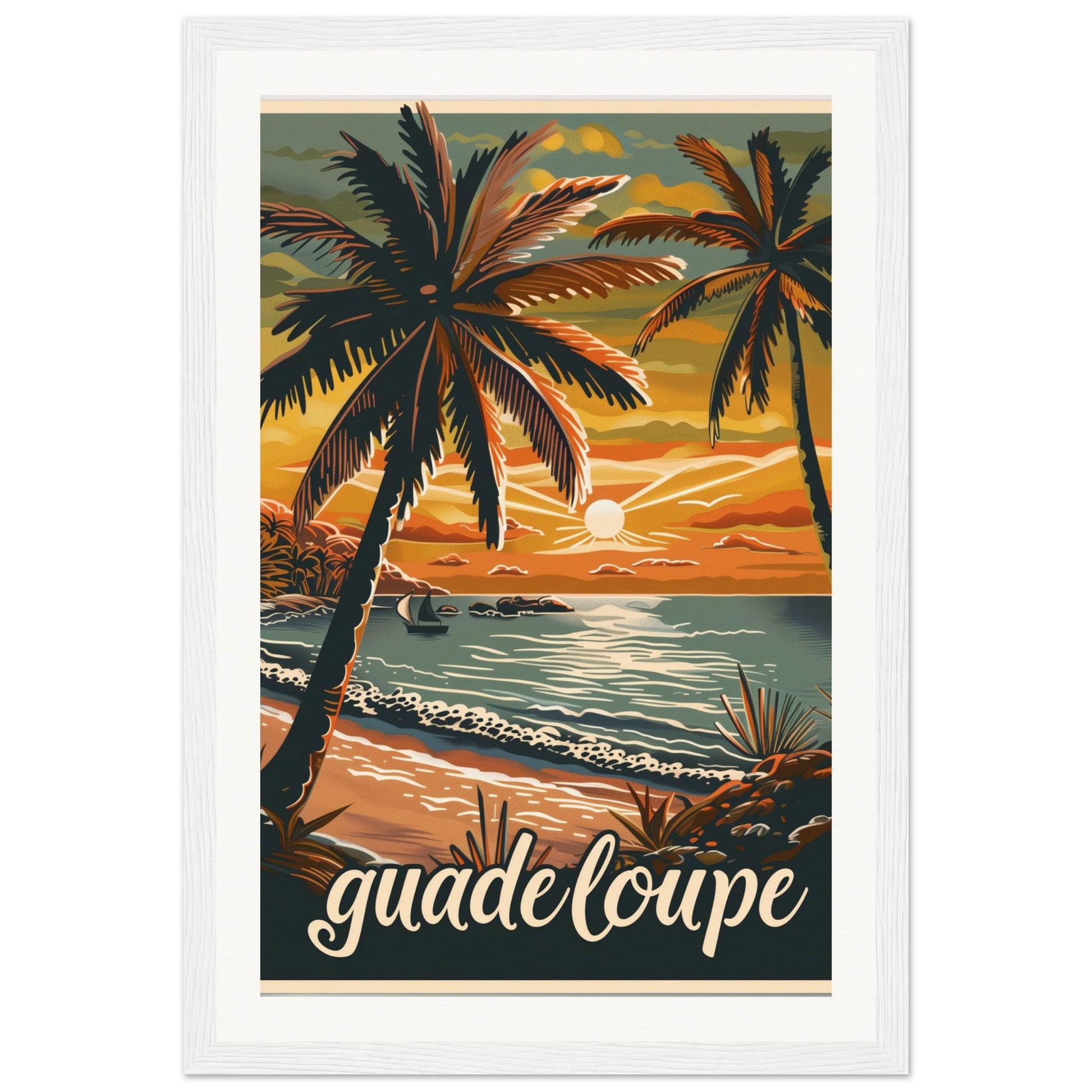 Affiche Guadeloupe ( 30x45-cm-Bois-blanc)