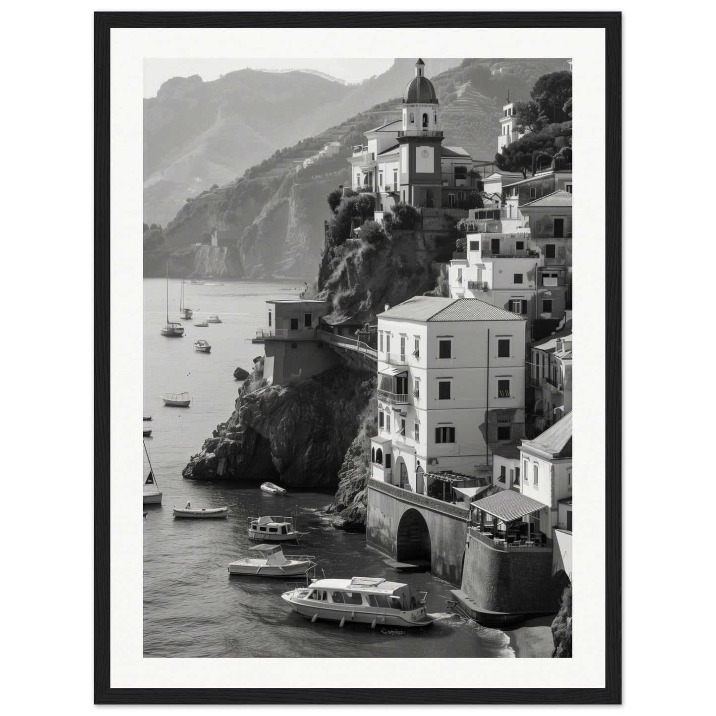 Affiche Italie Noir Et Blanc ( 45x60-cm-Bois-noir)