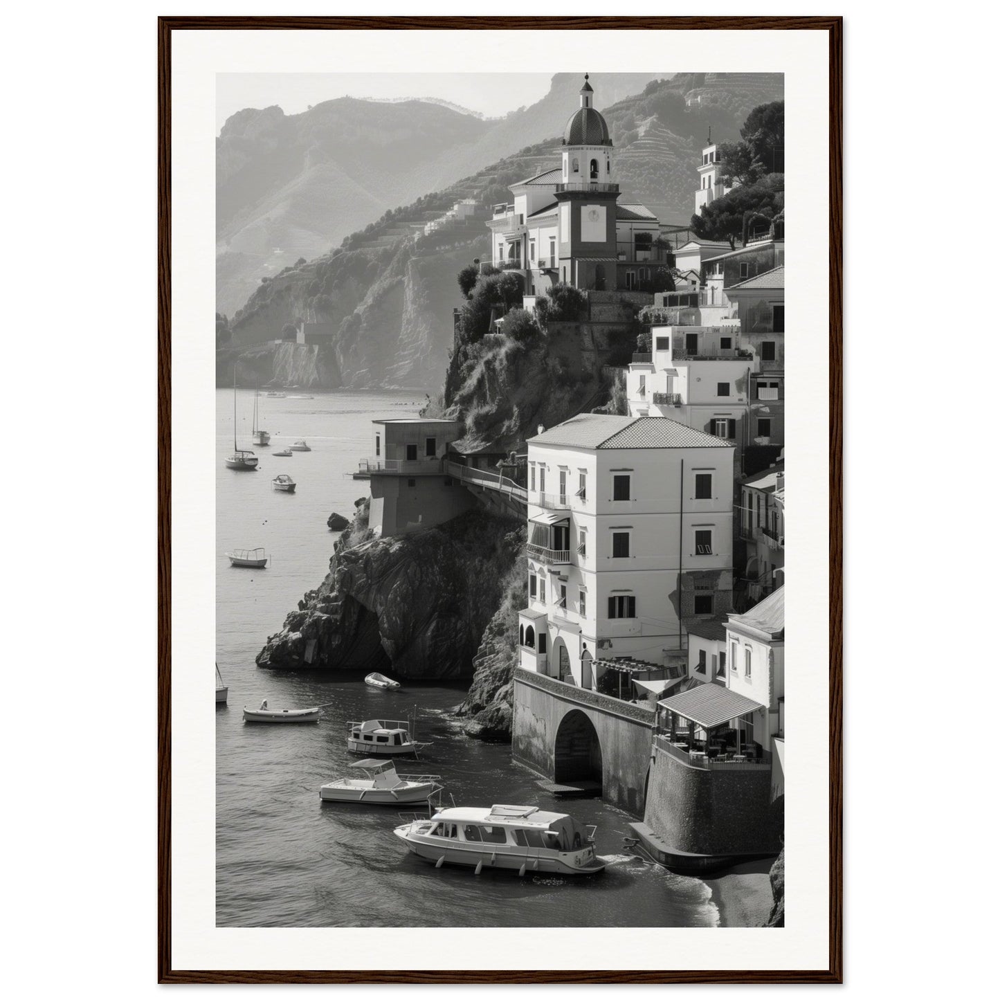 Affiche Italie Noir Et Blanc ( 70x100-cm-Bois-foncé)