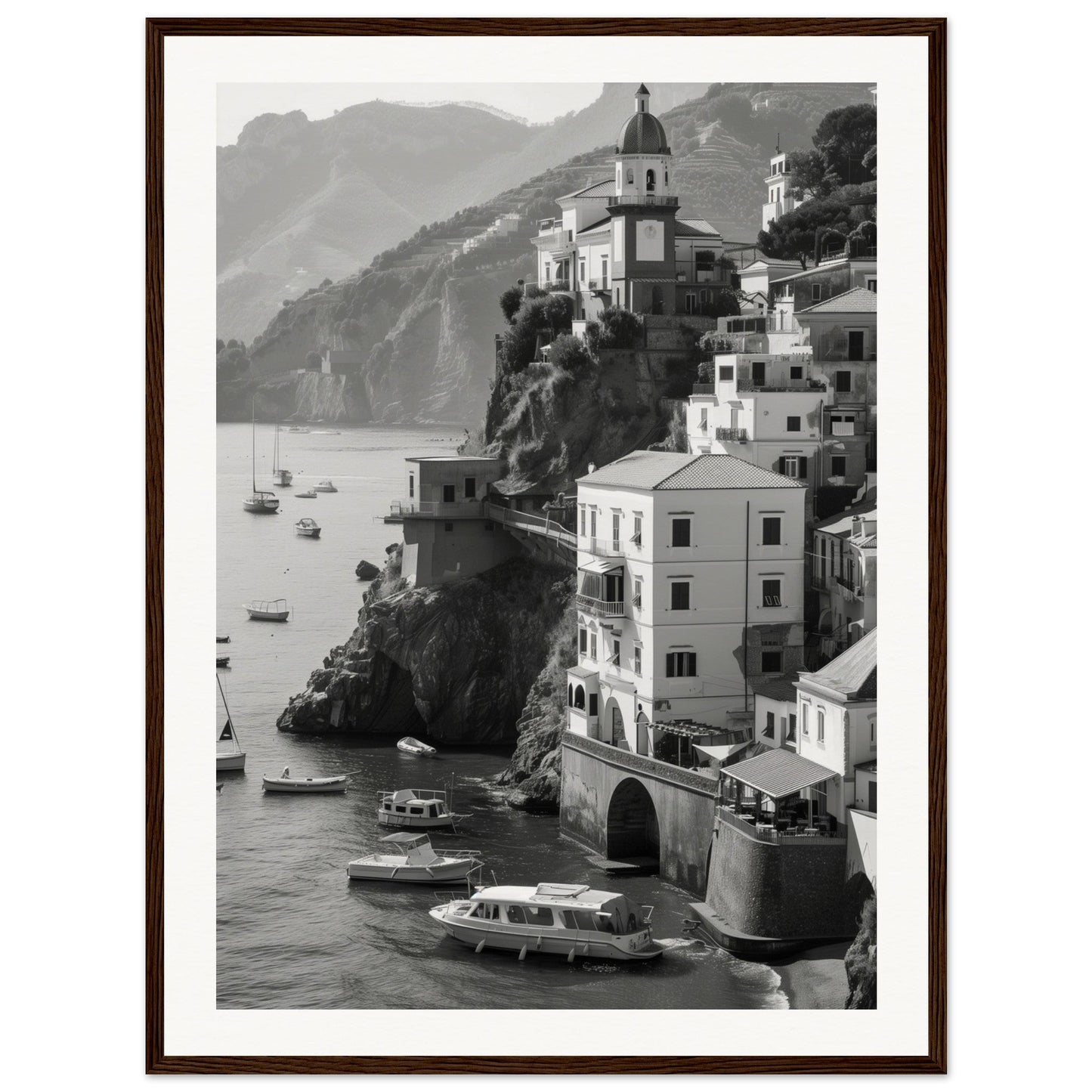 Affiche Italie Noir Et Blanc ( 60x80-cm-Bois-foncé)