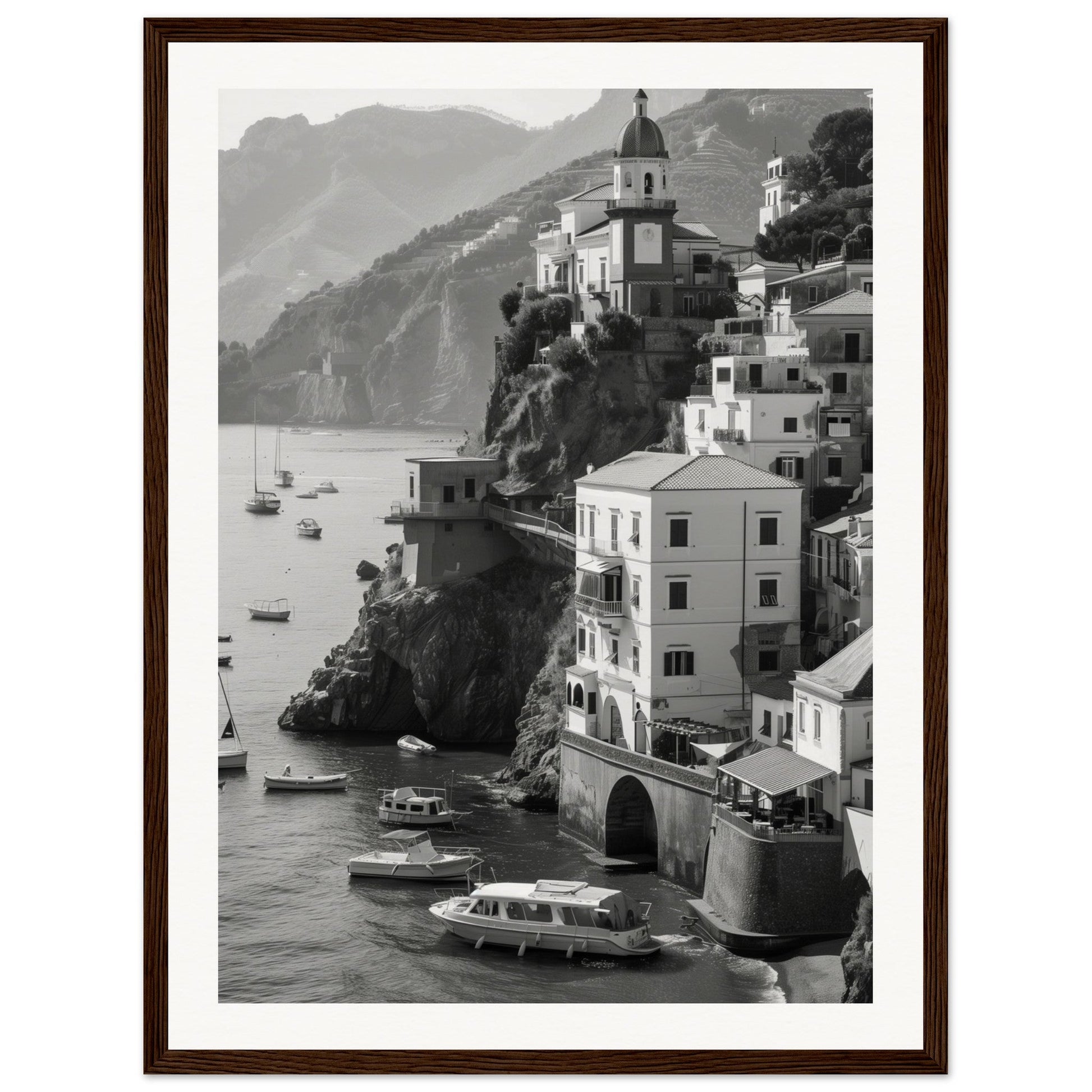 Affiche Italie Noir Et Blanc ( 45x60-cm-Bois-foncé)