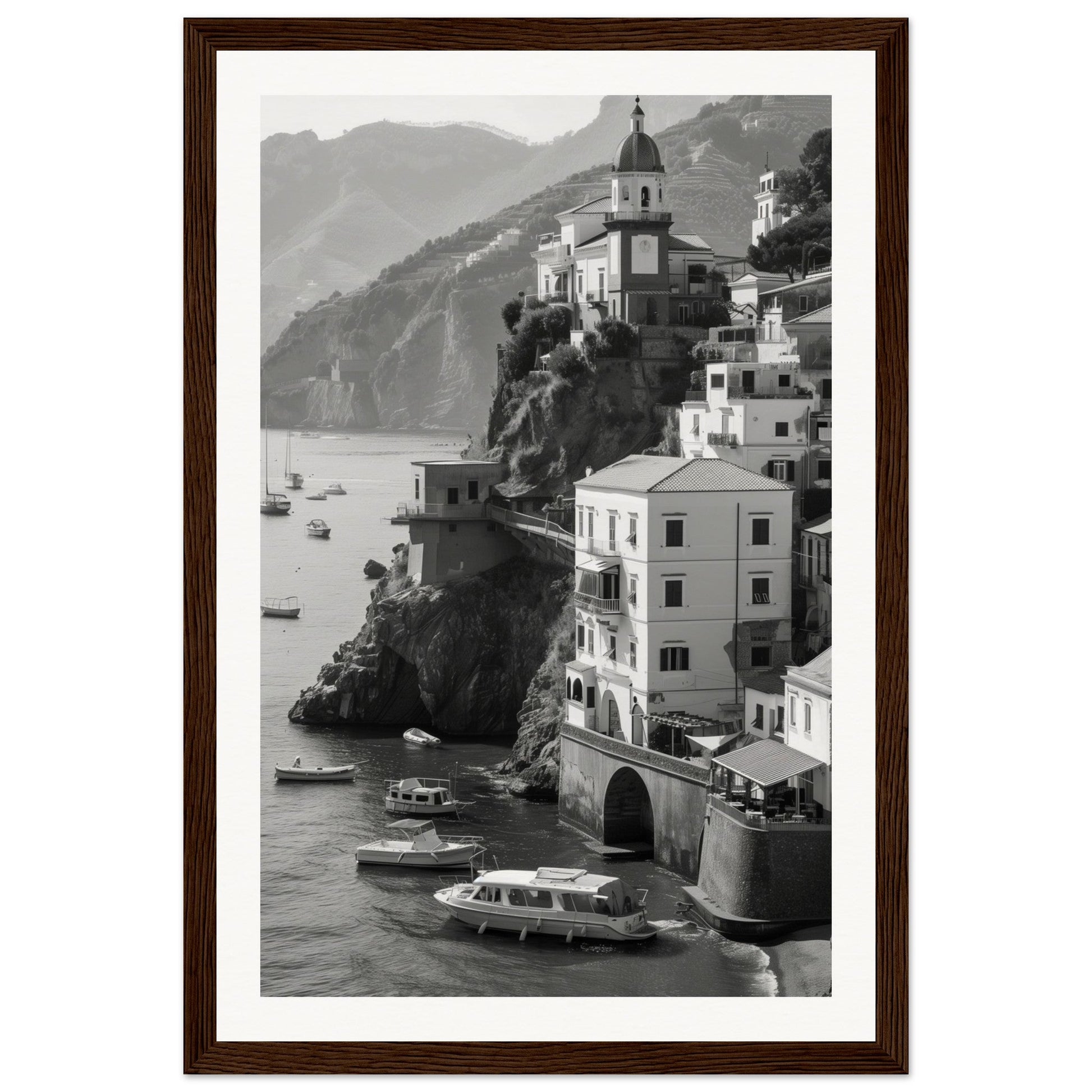 Affiche Italie Noir Et Blanc ( 30x45-cm-Bois-foncé)