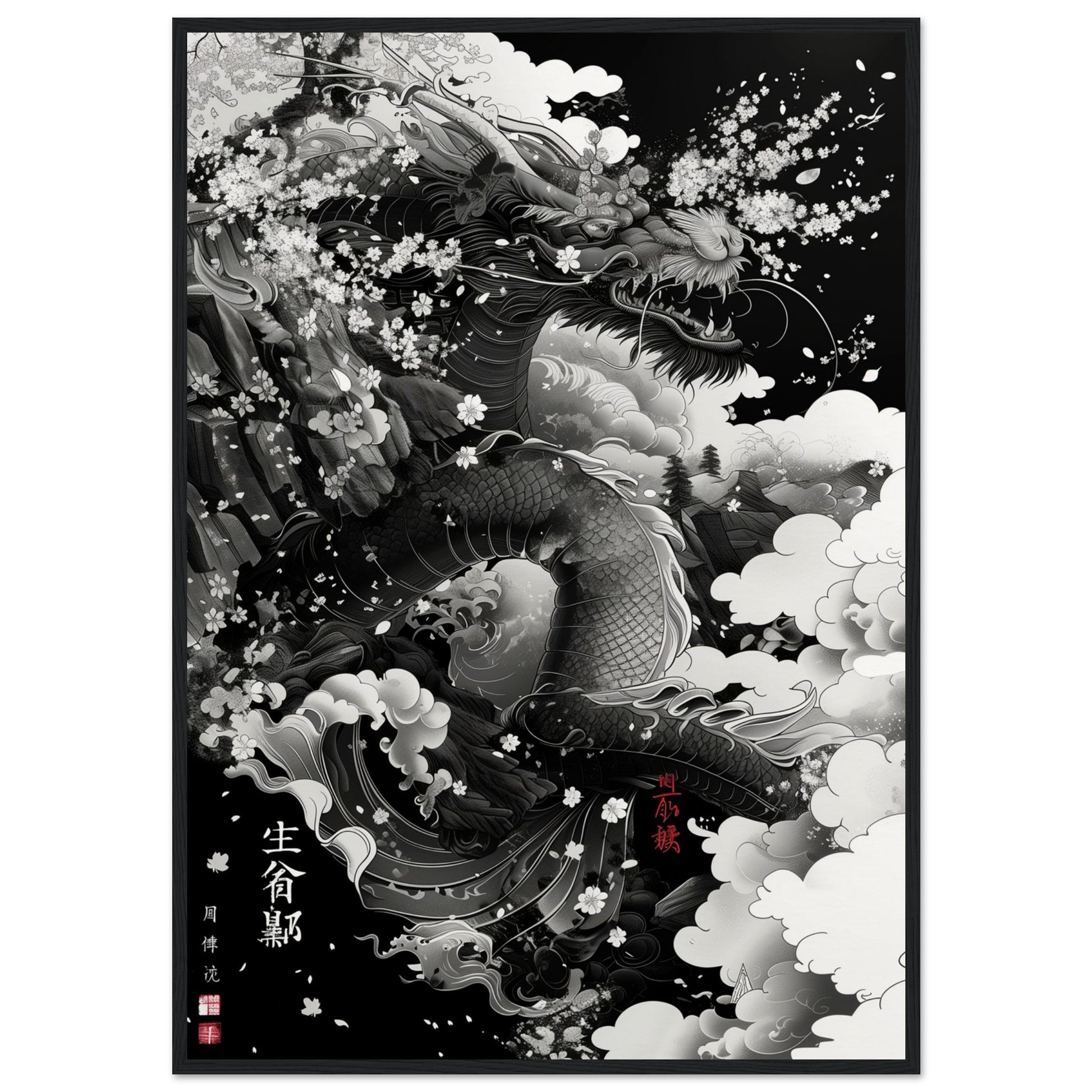 Affiche Japonaise ( 70x100-cm-Bois-noir)