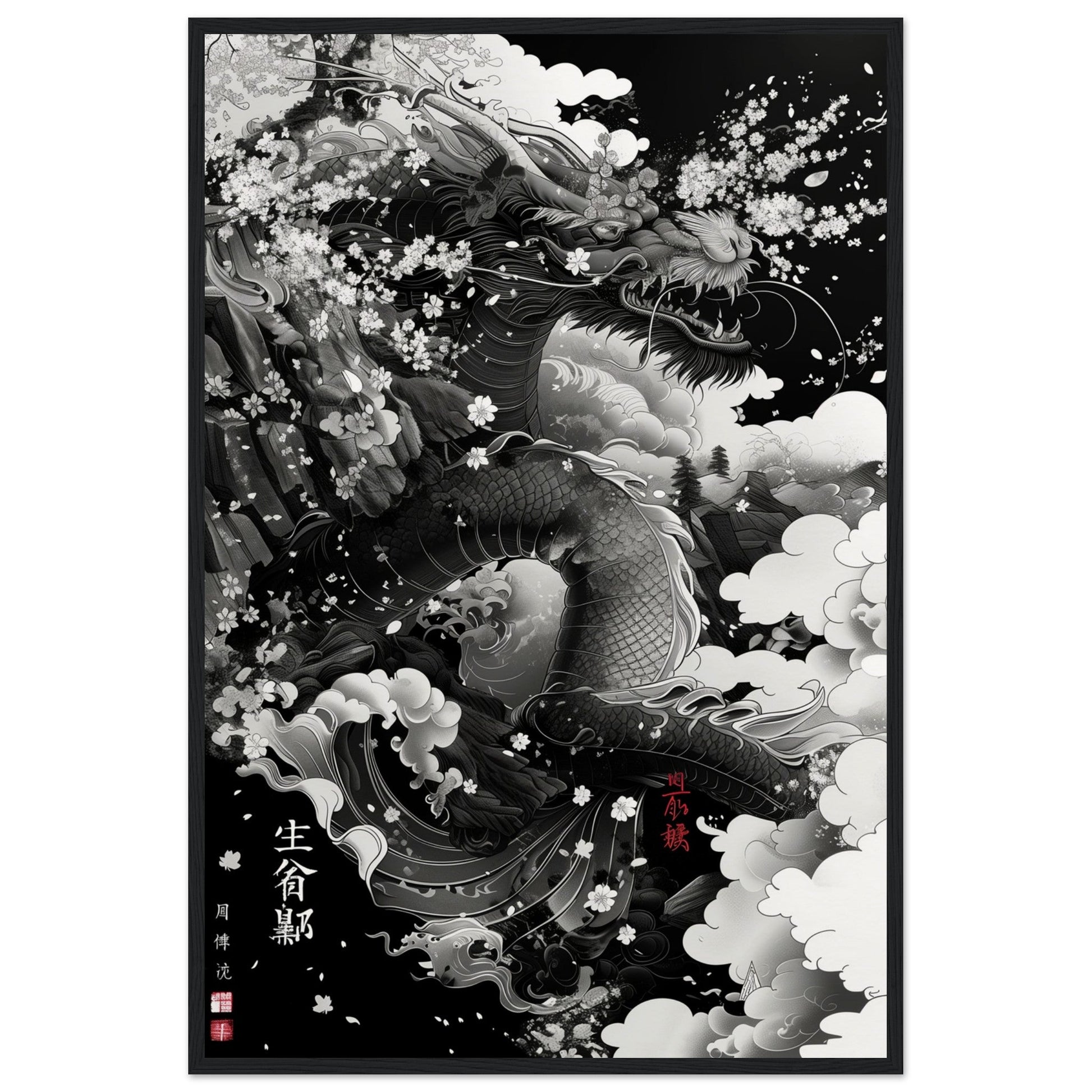 Affiche Japonaise ( 60x90-cm-Bois-noir)