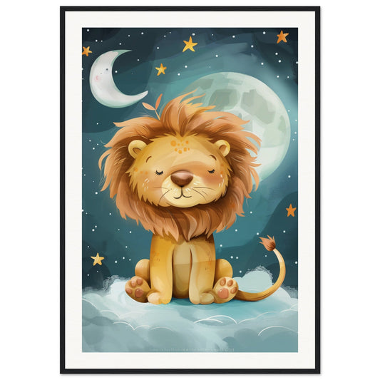 Affiche Lion Chambre Bébé ( 70x100-cm-Bois-noir)