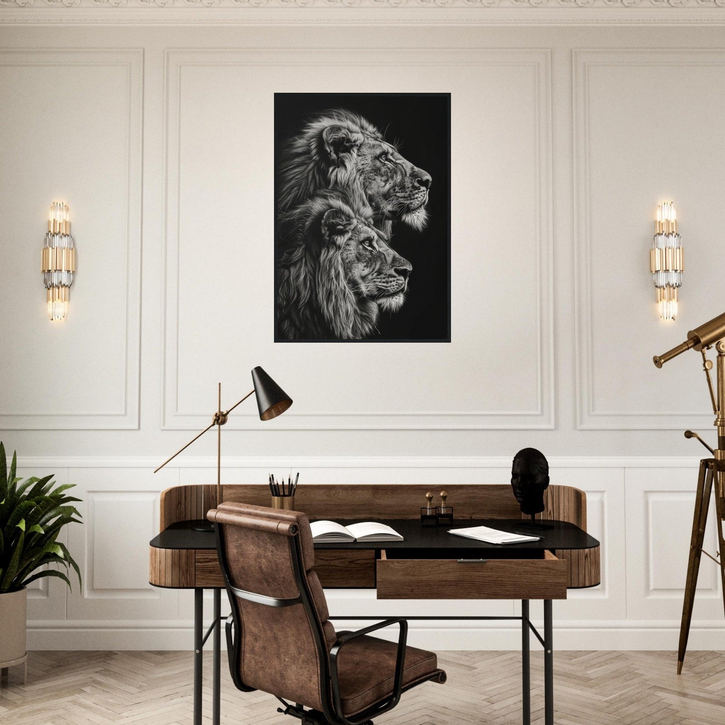 Affiche Lion Noir et Blanc ( )