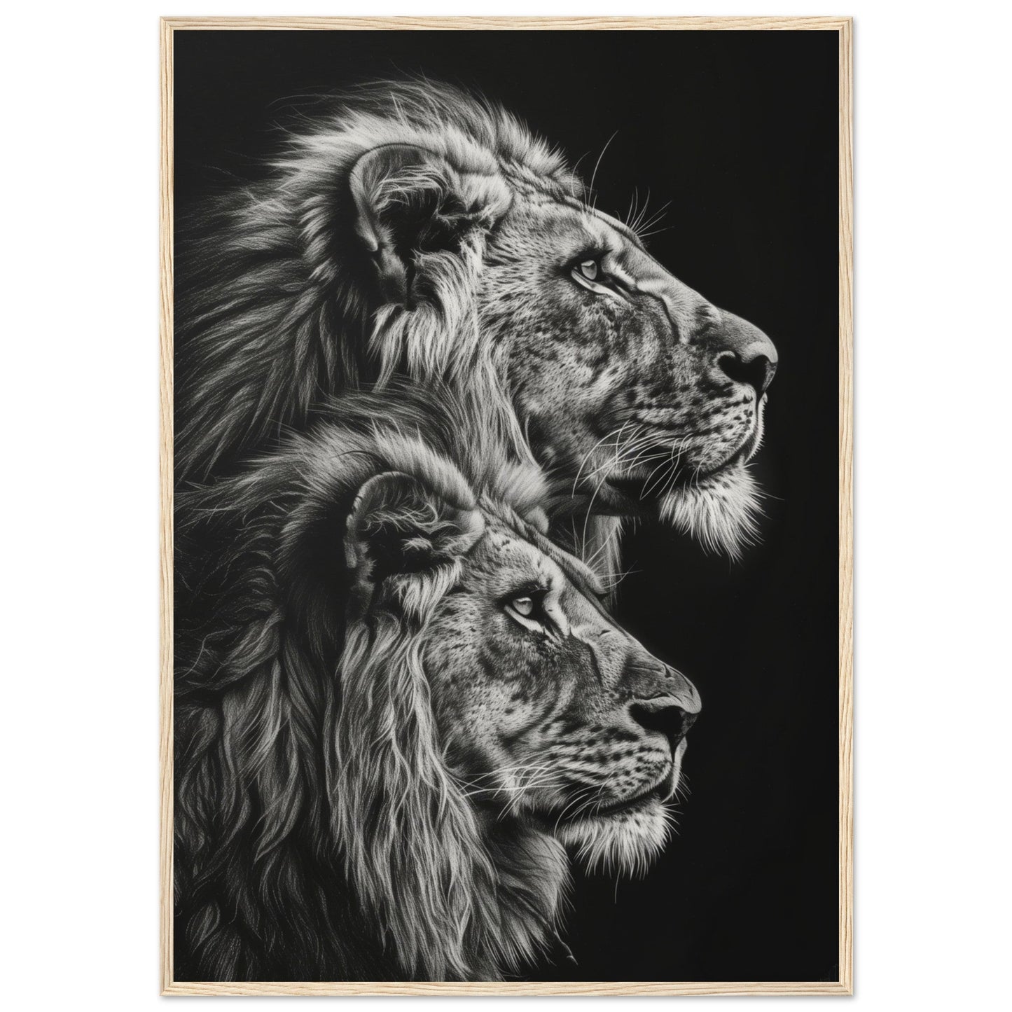 Affiche Lion Noir et Blanc ( 70x100-cm-Bois-clair)