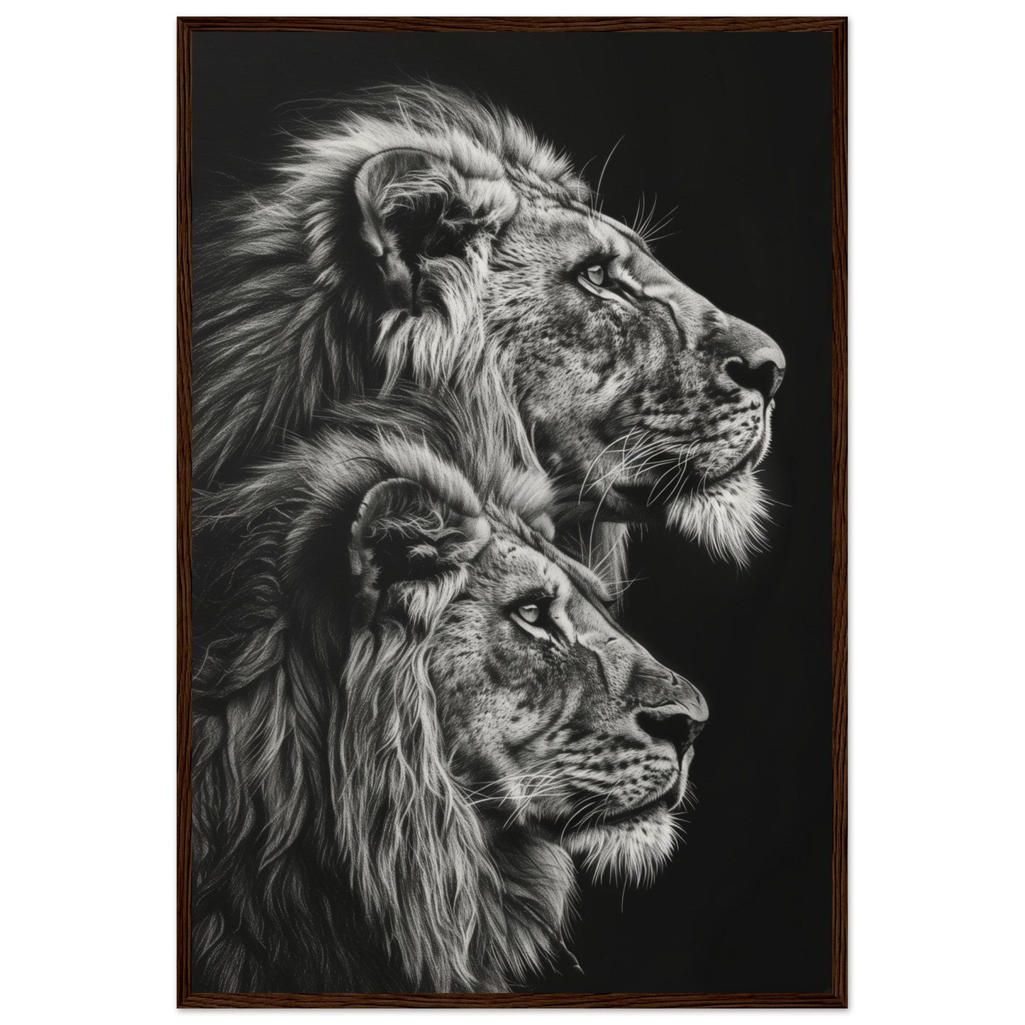 Affiche Lion Noir et Blanc ( 60x90-cm-Bois-foncé)