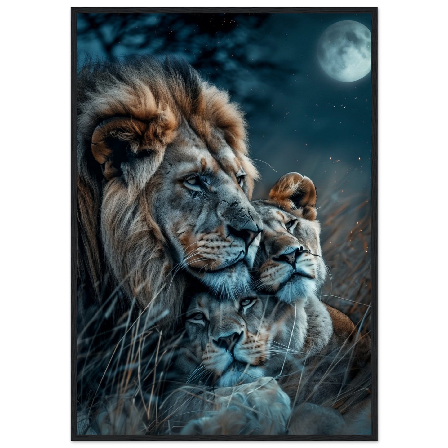 Affiche Lion et Lionne ( 70x100-cm-Bois-noir)