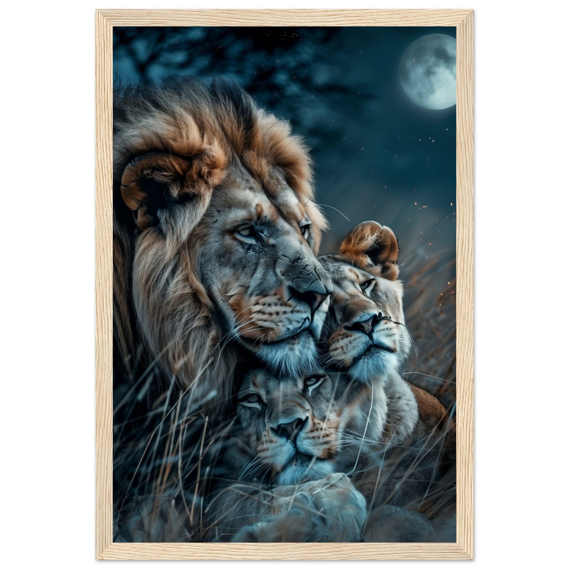 Affiche Lion et Lionne ( 30x45-cm-Bois-clair)