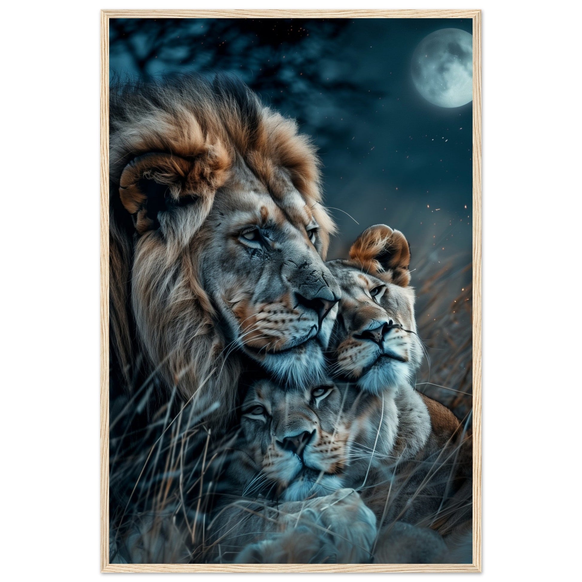 Affiche Lion et Lionne ( 60x90-cm-Bois-clair)