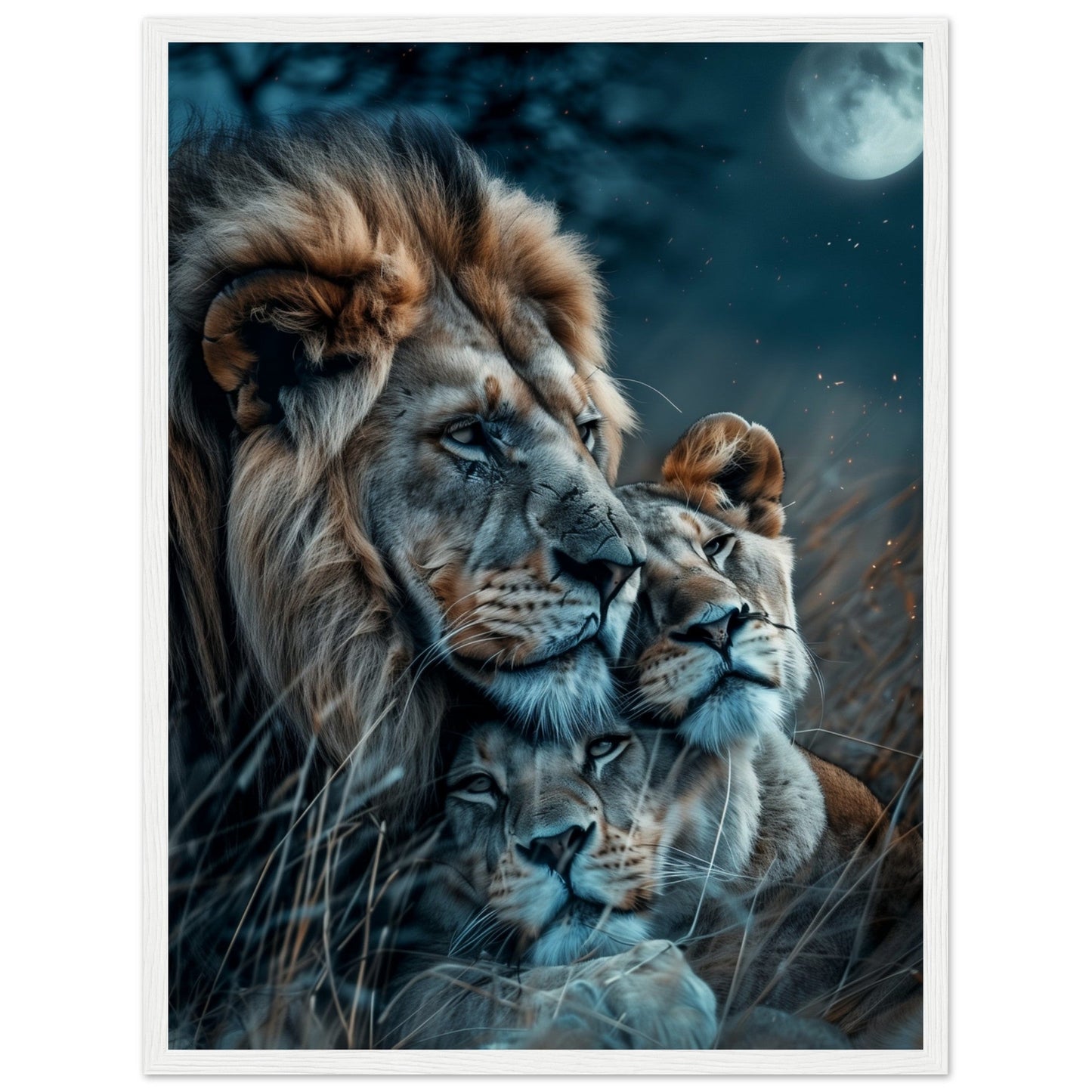 Affiche Lion et Lionne ( 45x60-cm-Bois-blanc)