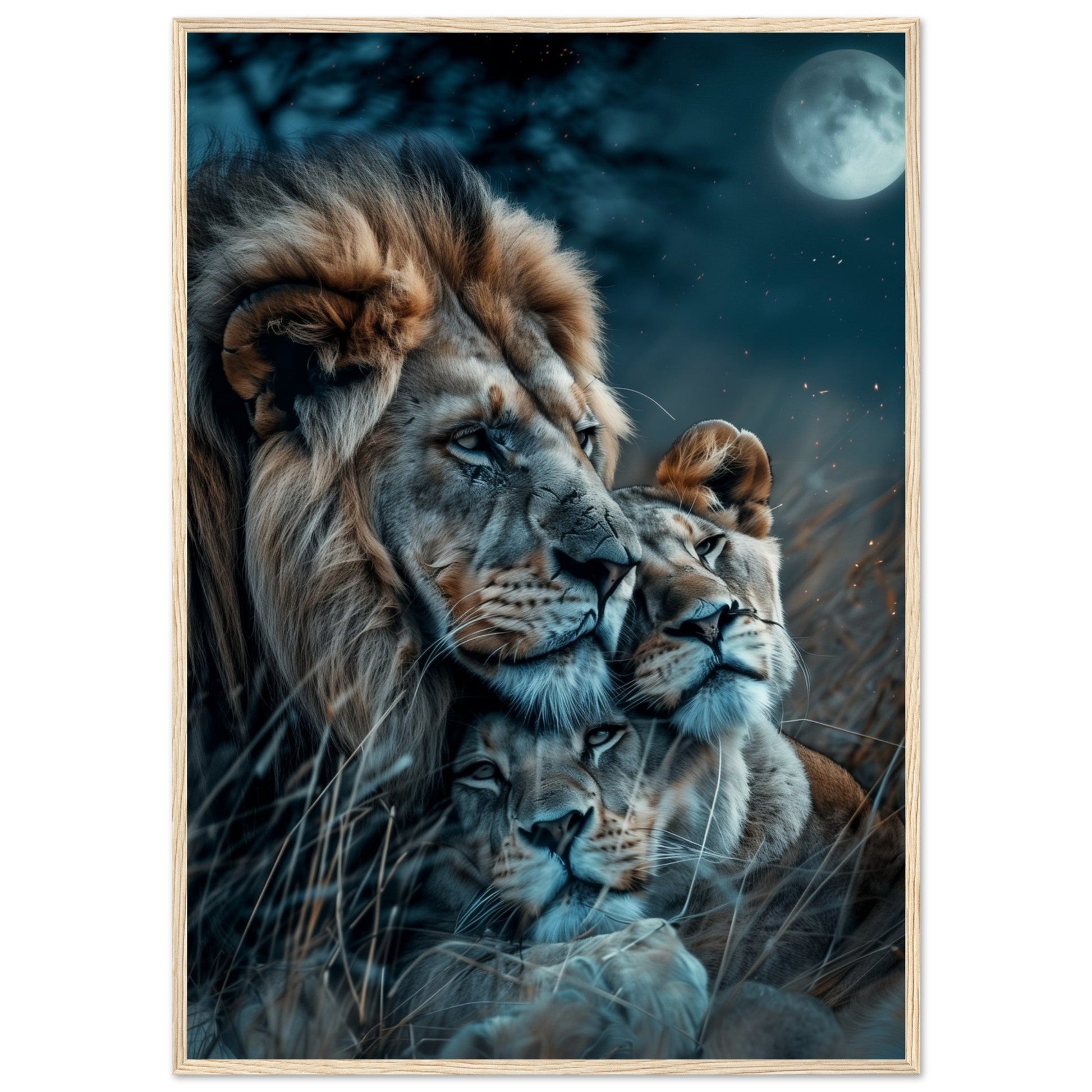 Affiche Lion et Lionne ( 70x100-cm-Bois-clair)