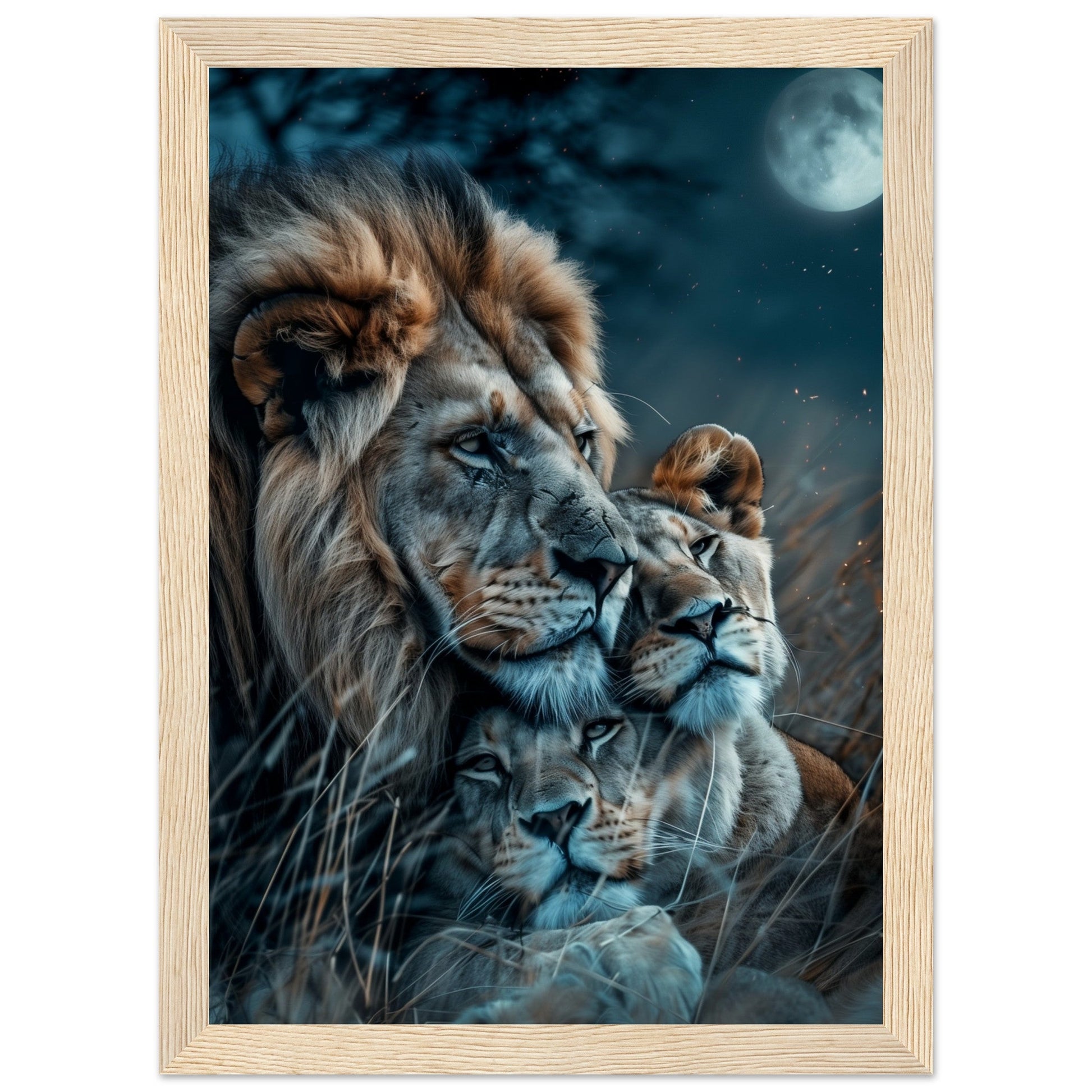 Affiche Lion et Lionne ( 21x29.7-cm-Bois-clair)