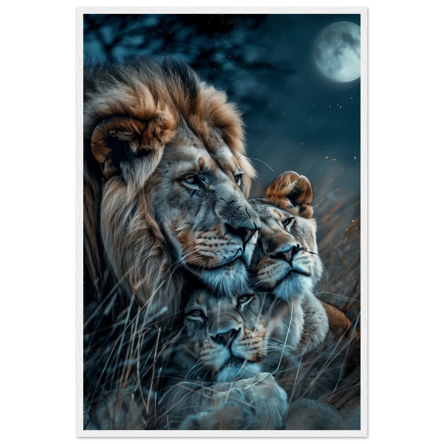 Affiche Lion et Lionne ( 60x90-cm-Bois-blanc)