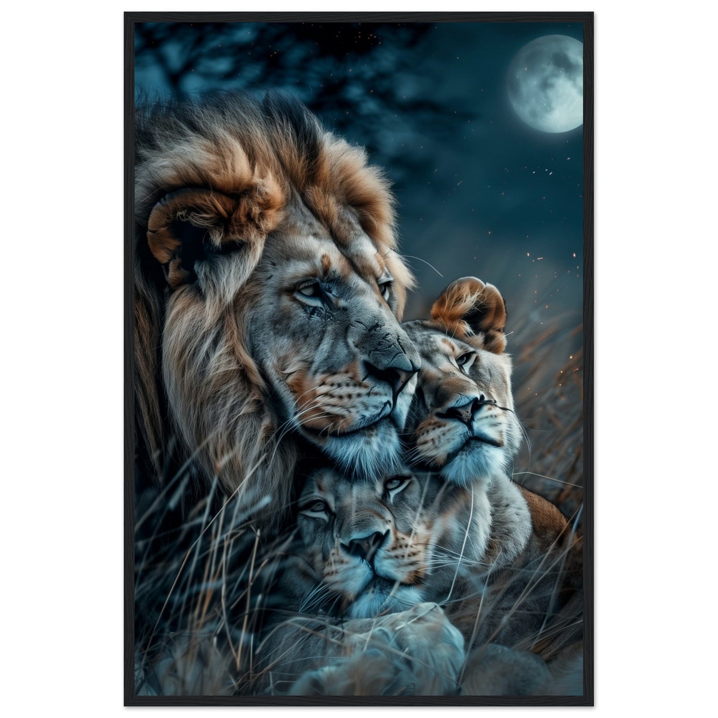 Affiche Lion et Lionne ( 60x90-cm-Bois-noir)