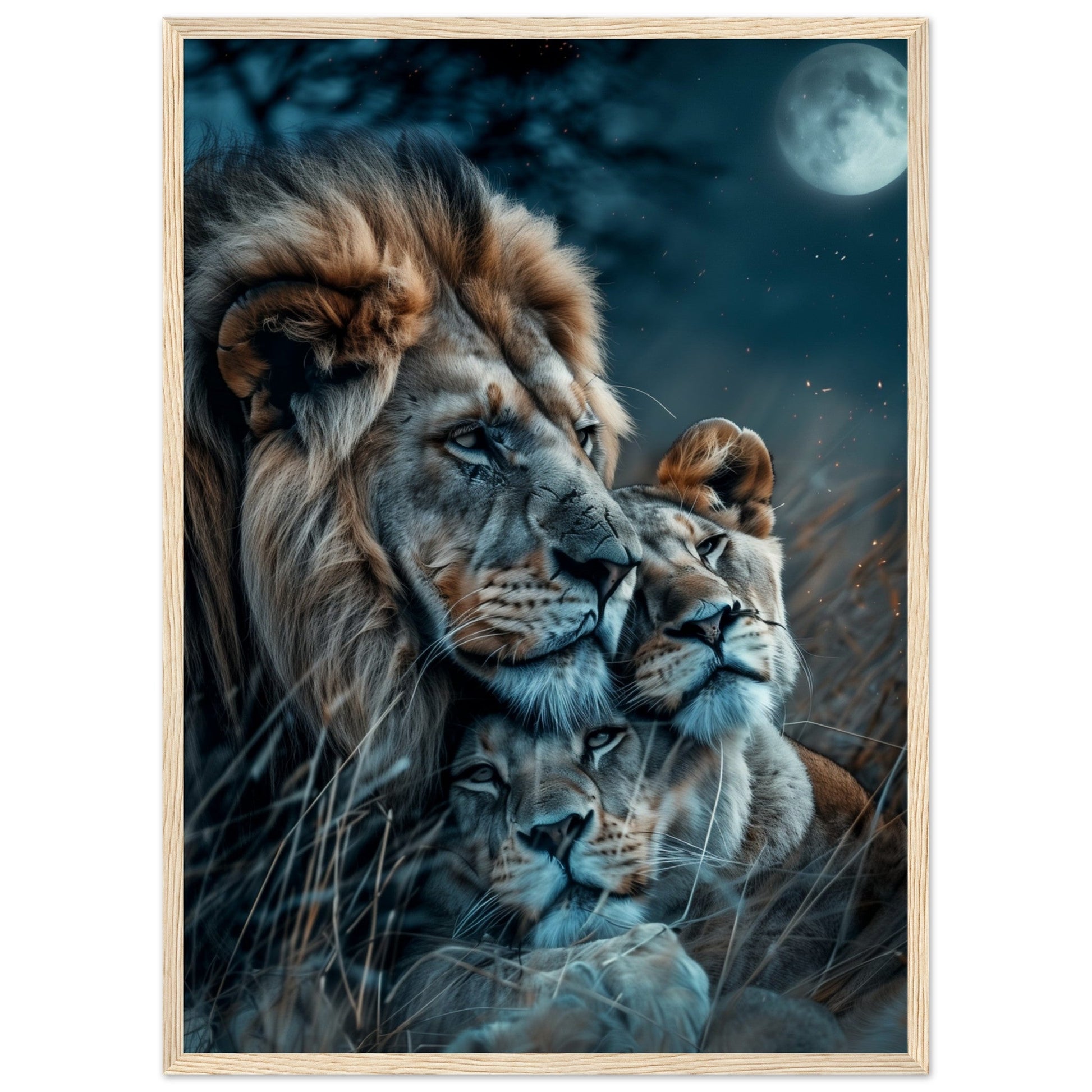 Affiche Lion et Lionne ( 50x70-cm-Bois-clair)