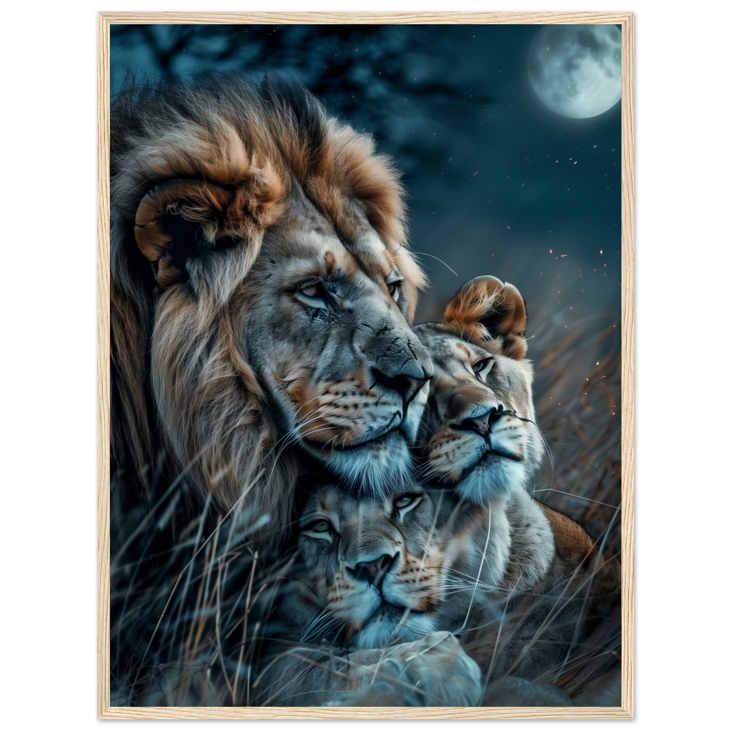 Affiche Lion et Lionne ( 60x80-cm-Bois-clair)