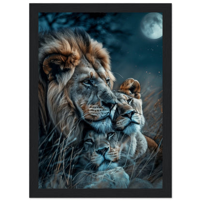 Affiche Lion et Lionne ( 21x29.7-cm-Bois-noir)