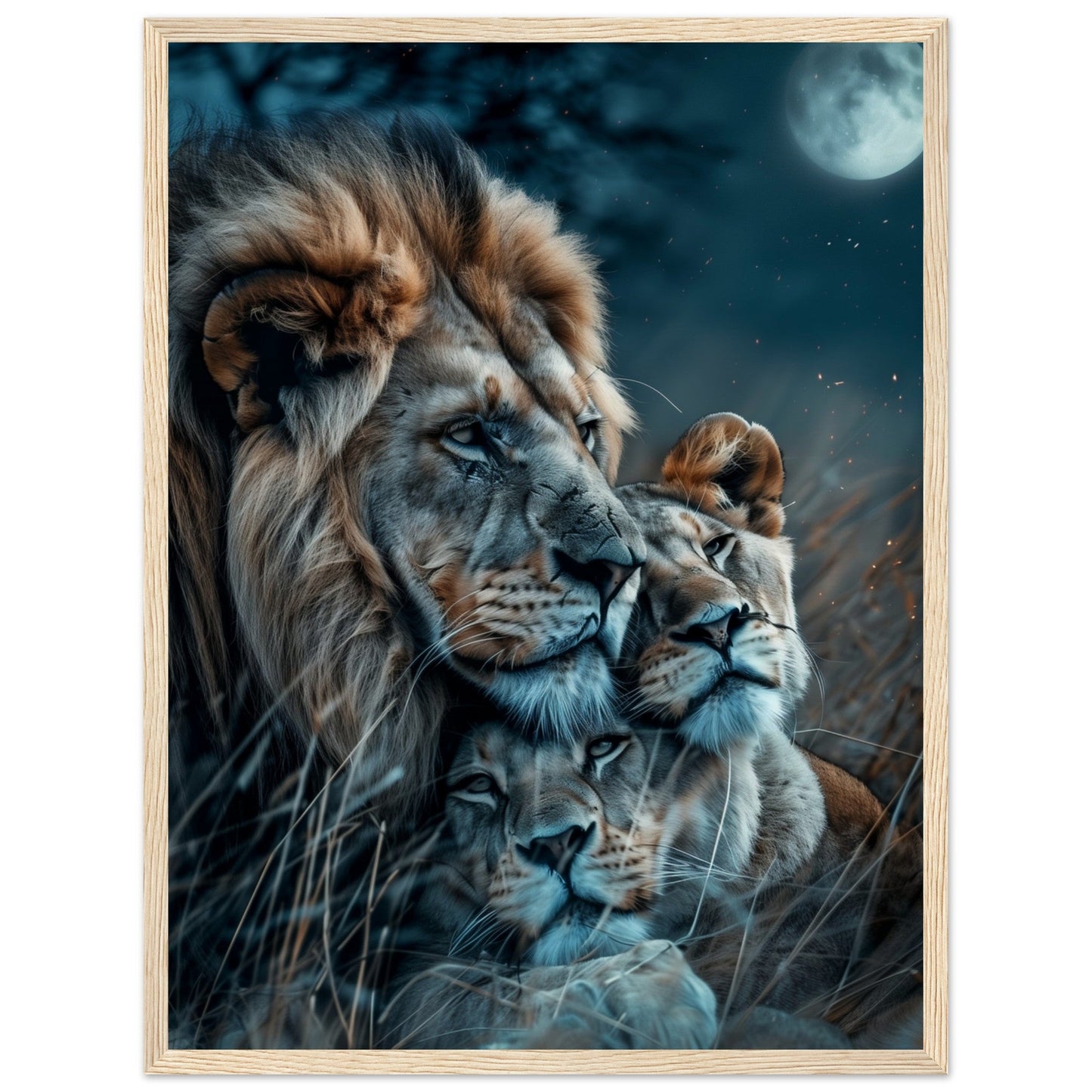 Affiche Lion et Lionne ( 45x60-cm-Bois-clair)