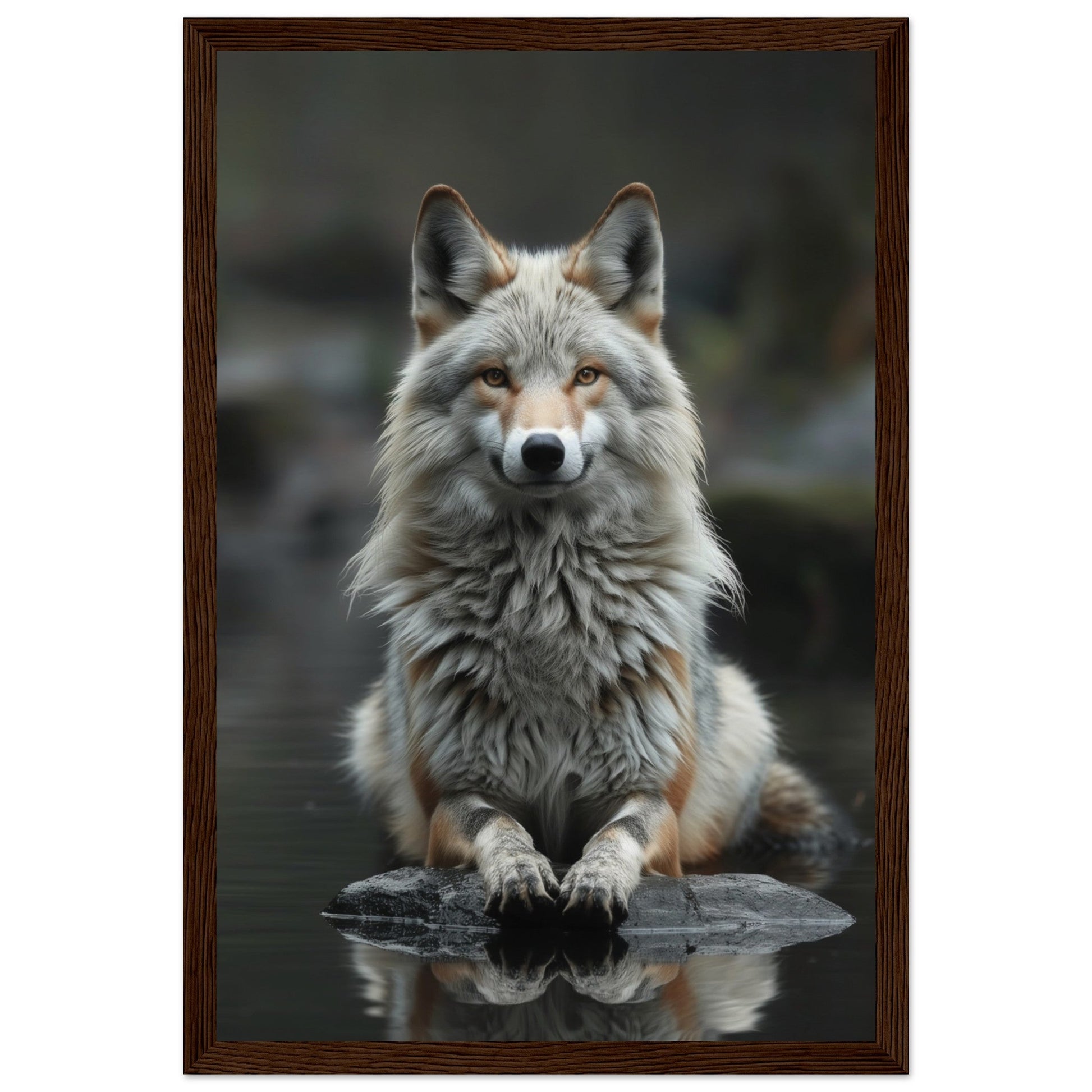 Affiche Loup Zen ( 30x45-cm-Bois-foncé)