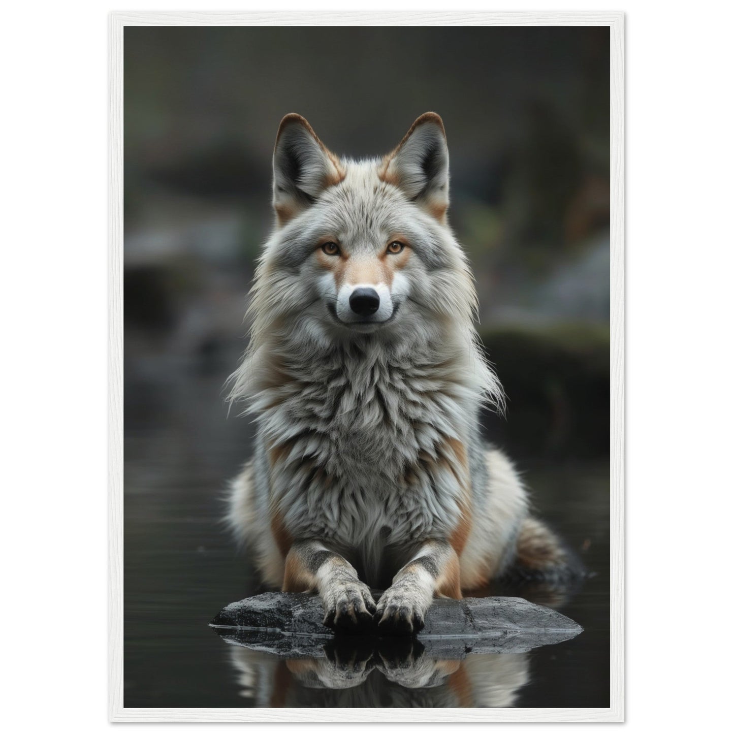 Affiche Loup Zen ( 50x70-cm-Bois-blanc)