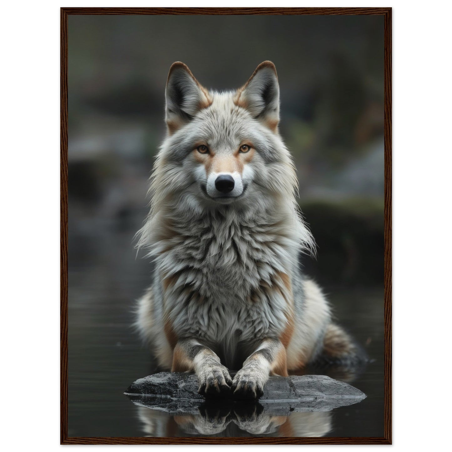 Affiche Loup Zen ( 60x80-cm-Bois-foncé)