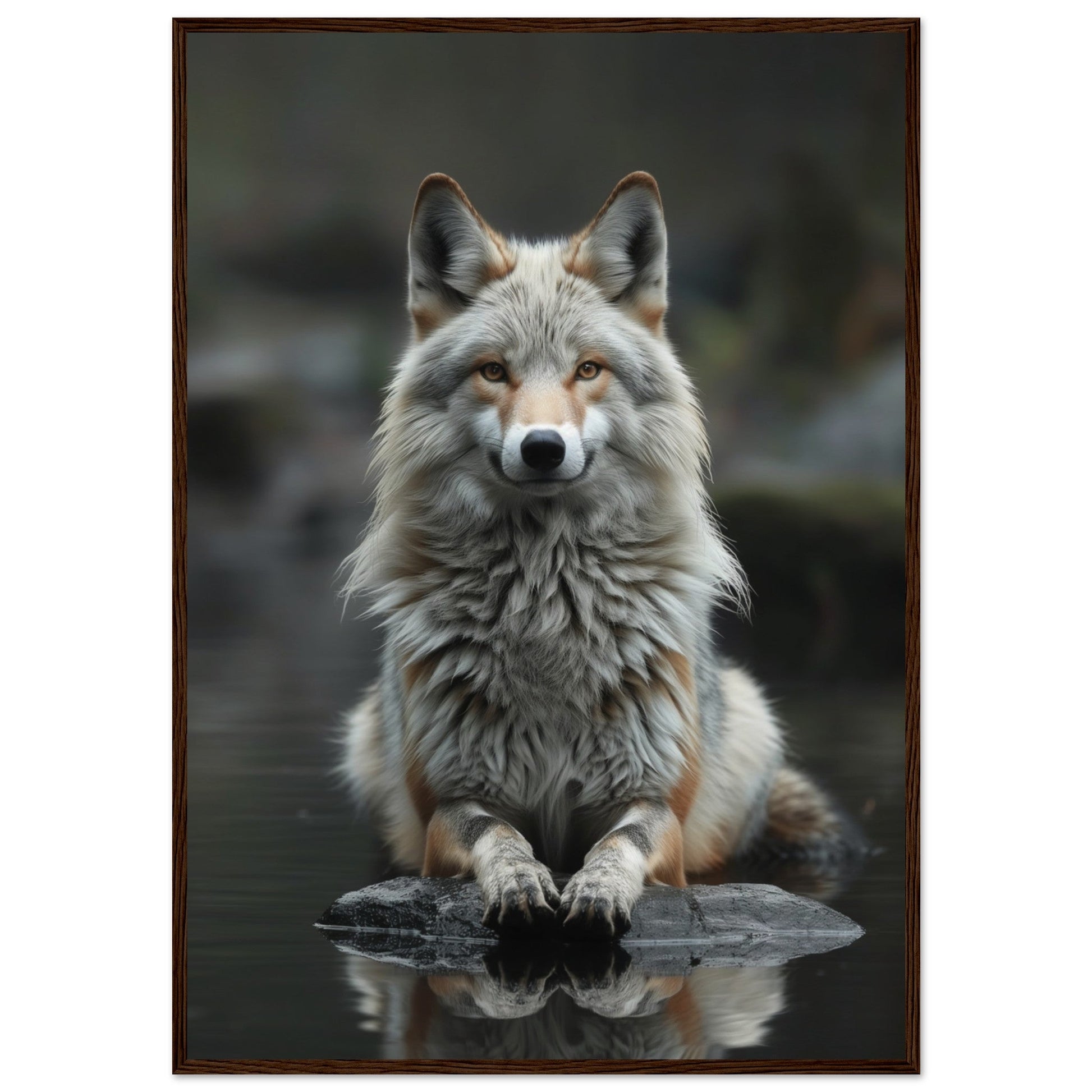 Affiche Loup Zen ( 70x100-cm-Bois-foncé)