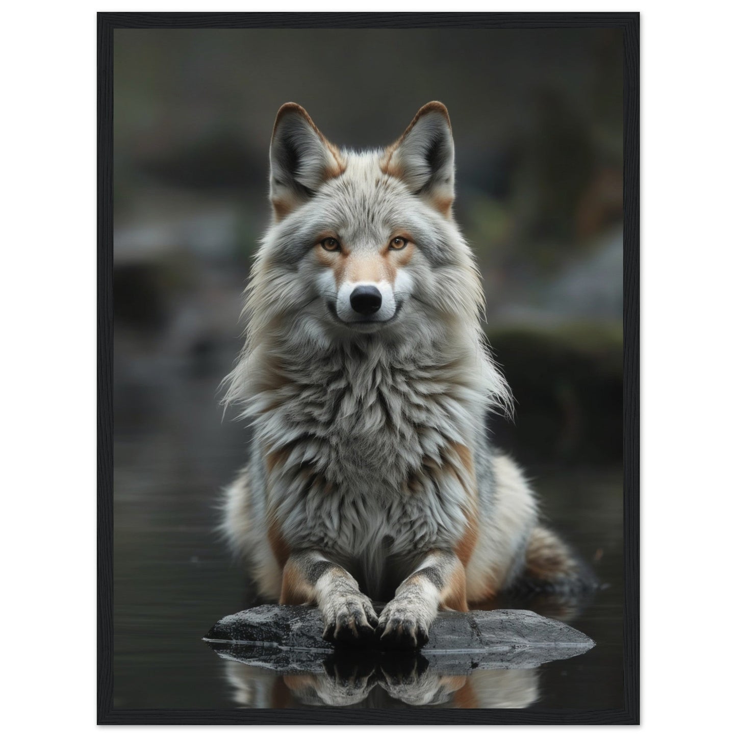 Affiche Loup Zen ( 45x60-cm-Bois-noir)