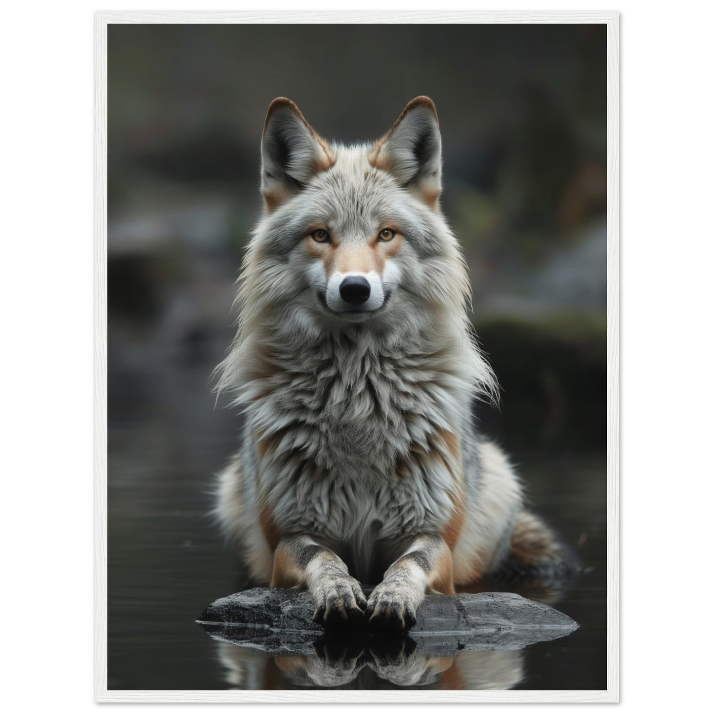 Affiche Loup Zen ( 60x80-cm-Bois-blanc)