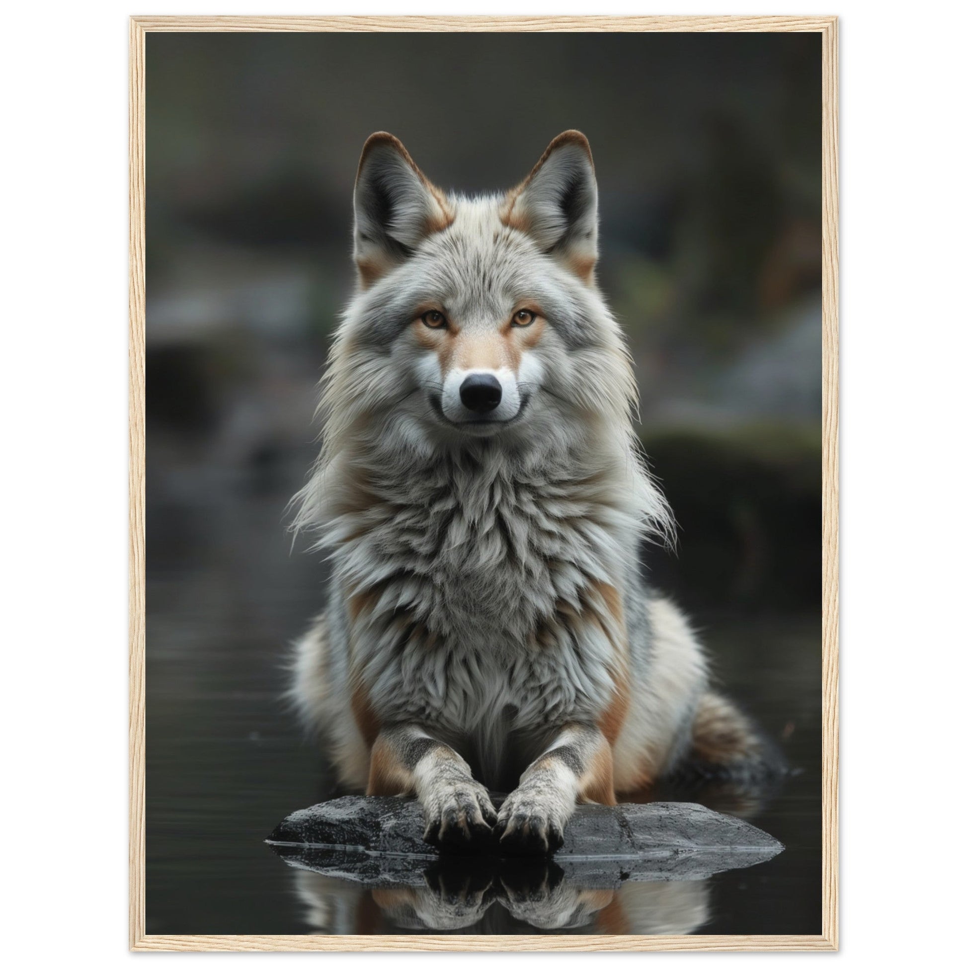 Affiche Loup Zen ( 60x80-cm-Bois-clair)