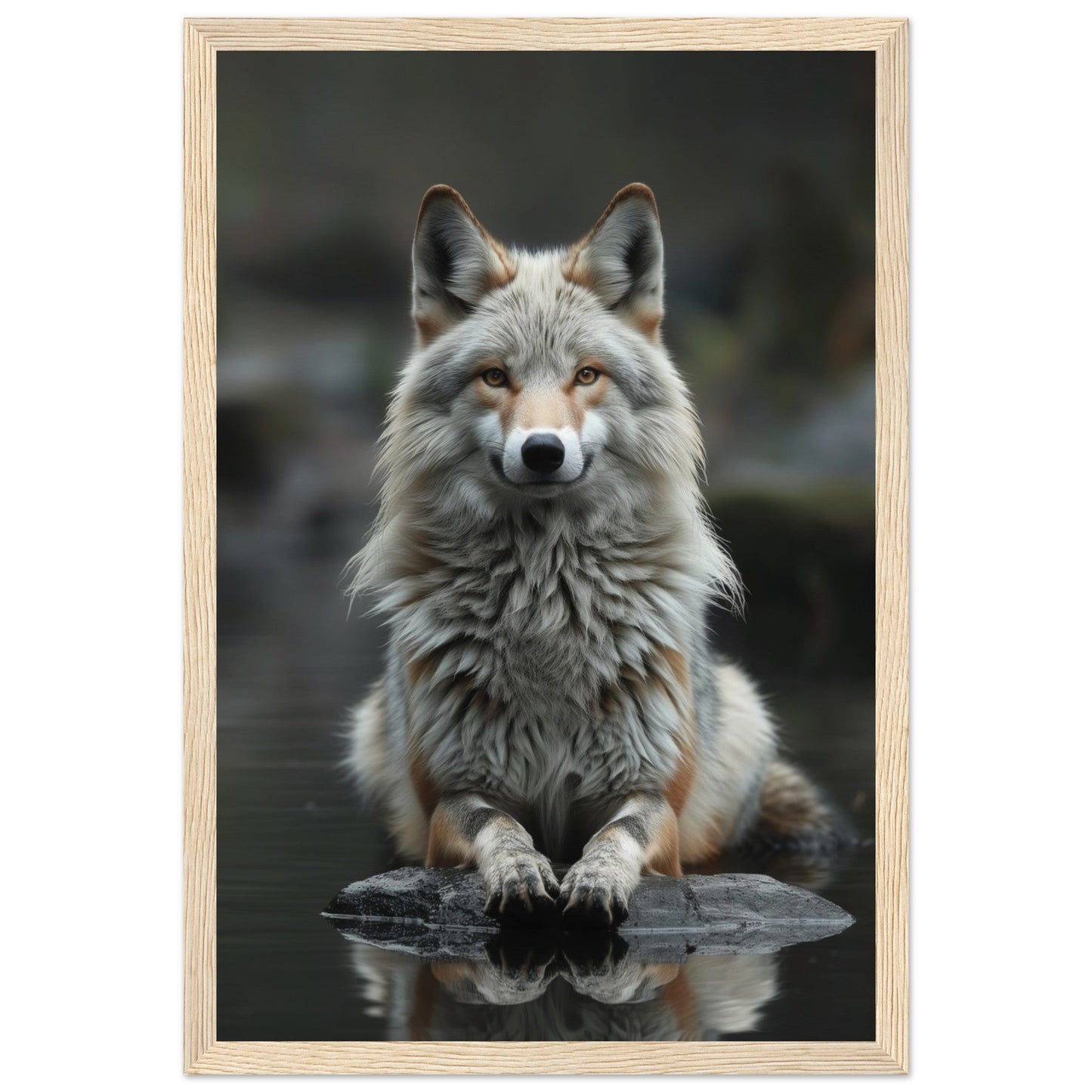 Affiche Loup Zen ( 30x45-cm-Bois-clair)