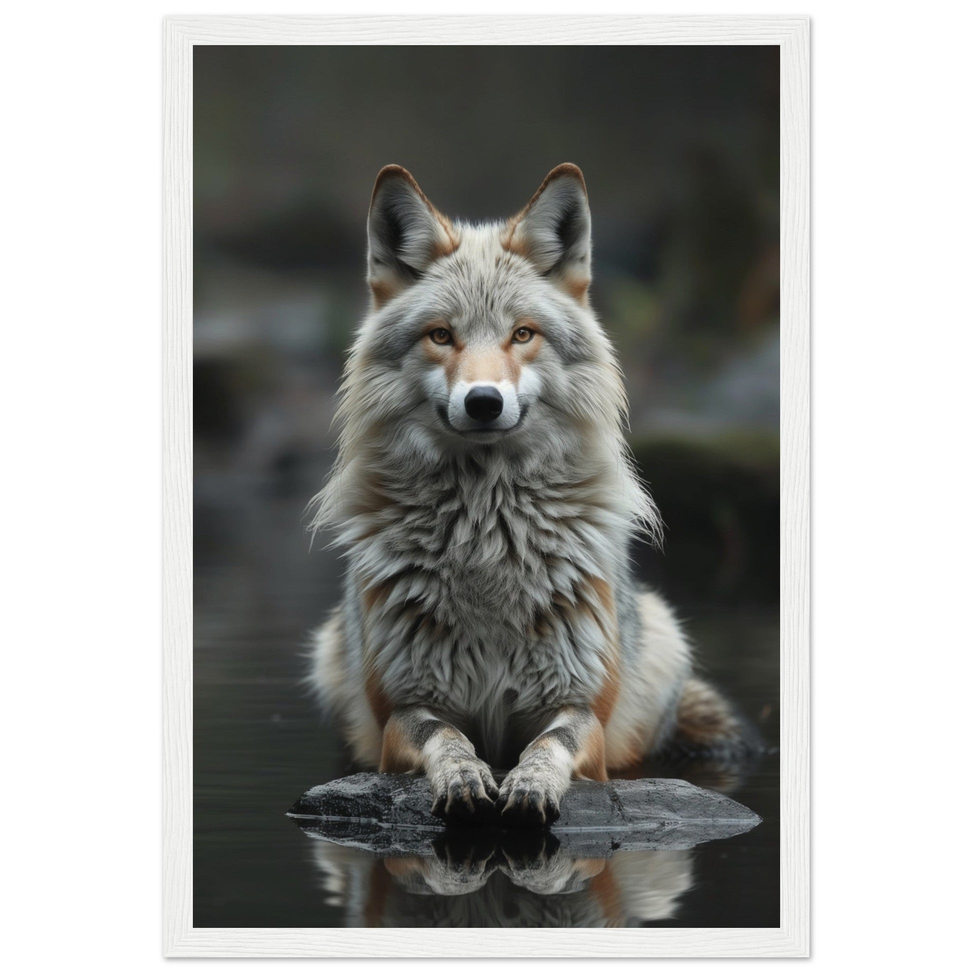 Affiche Loup Zen ( 30x45-cm-Bois-blanc)