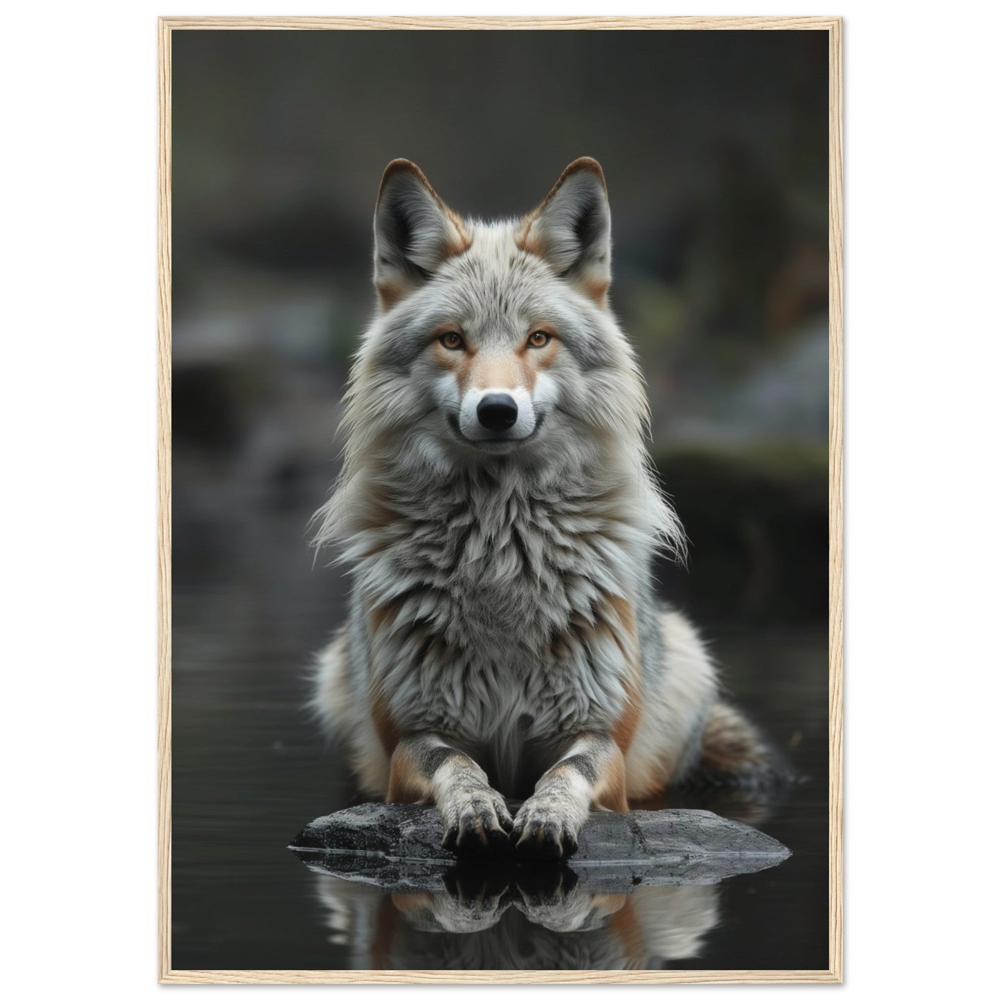 Affiche Loup Zen ( 70x100-cm-Bois-clair)