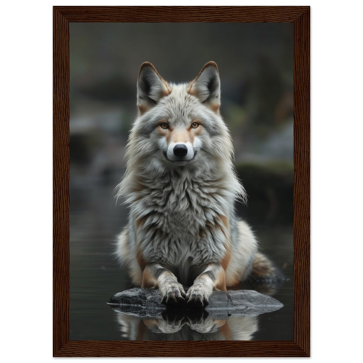 Affiche Loup Zen ( 21x29.7-cm-Bois-foncé)