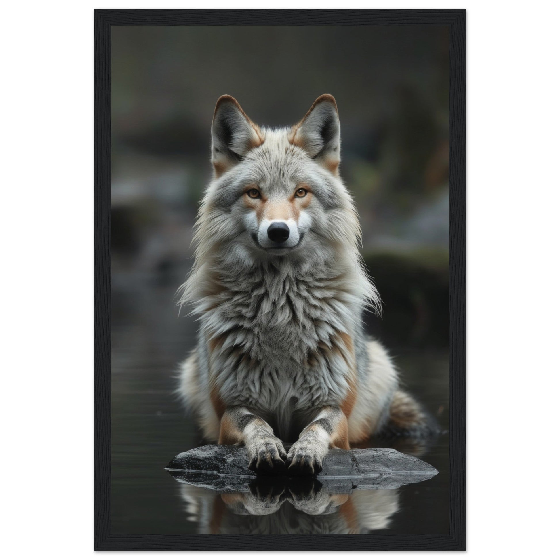 Affiche Loup Zen ( 30x45-cm-Bois-noir)