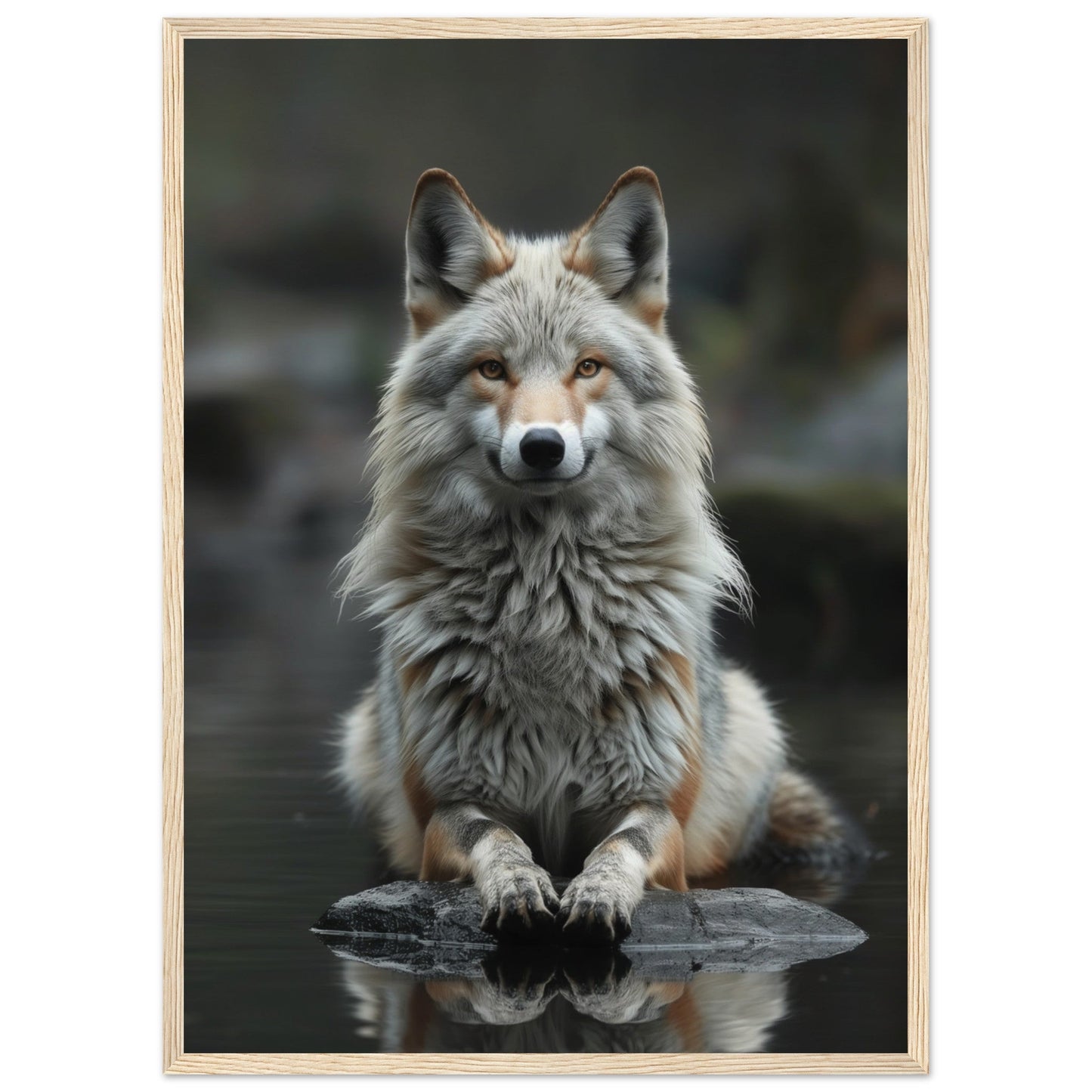 Affiche Loup Zen ( 50x70-cm-Bois-clair)